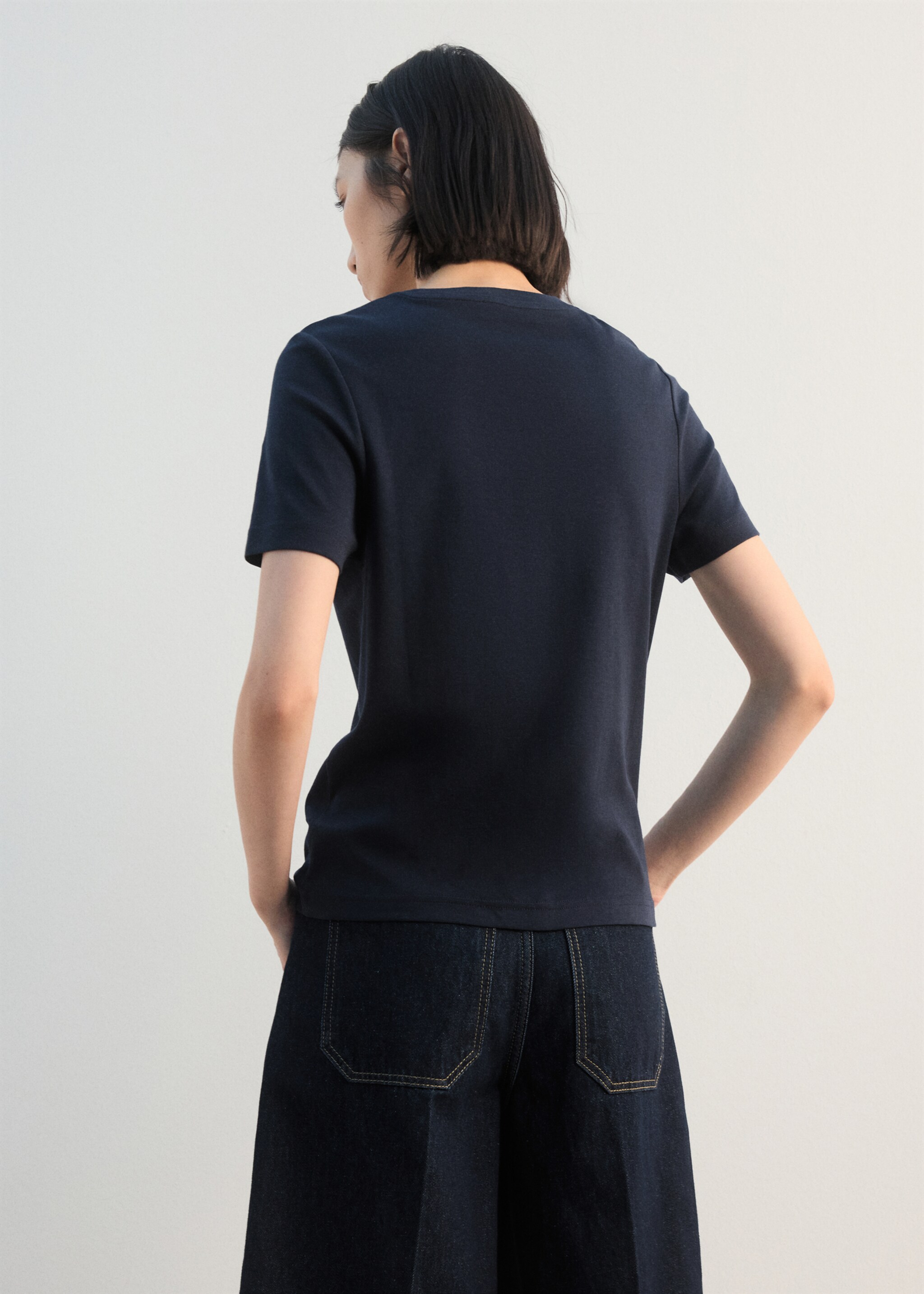 Camiseta algodón detalle fruncido - Reverso del artículo, Azul marino. Ref: 27002544-00.