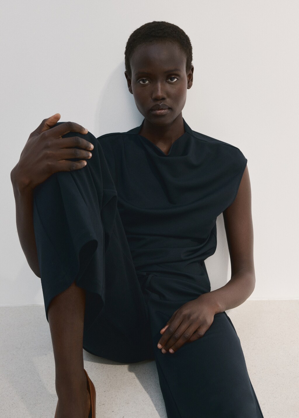 T-shirt with gathered asymmetrical neck - image 5