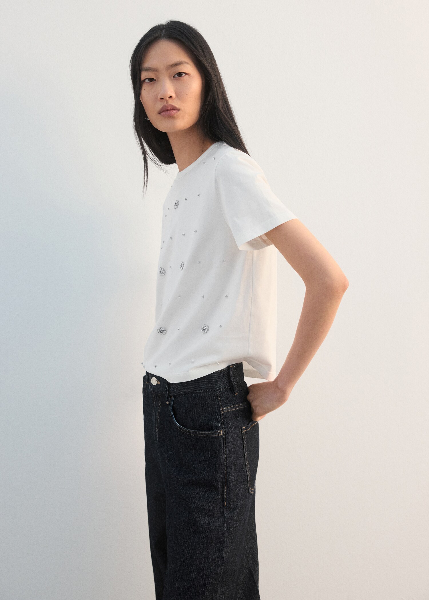 Camiseta algodón strass - Plano medio