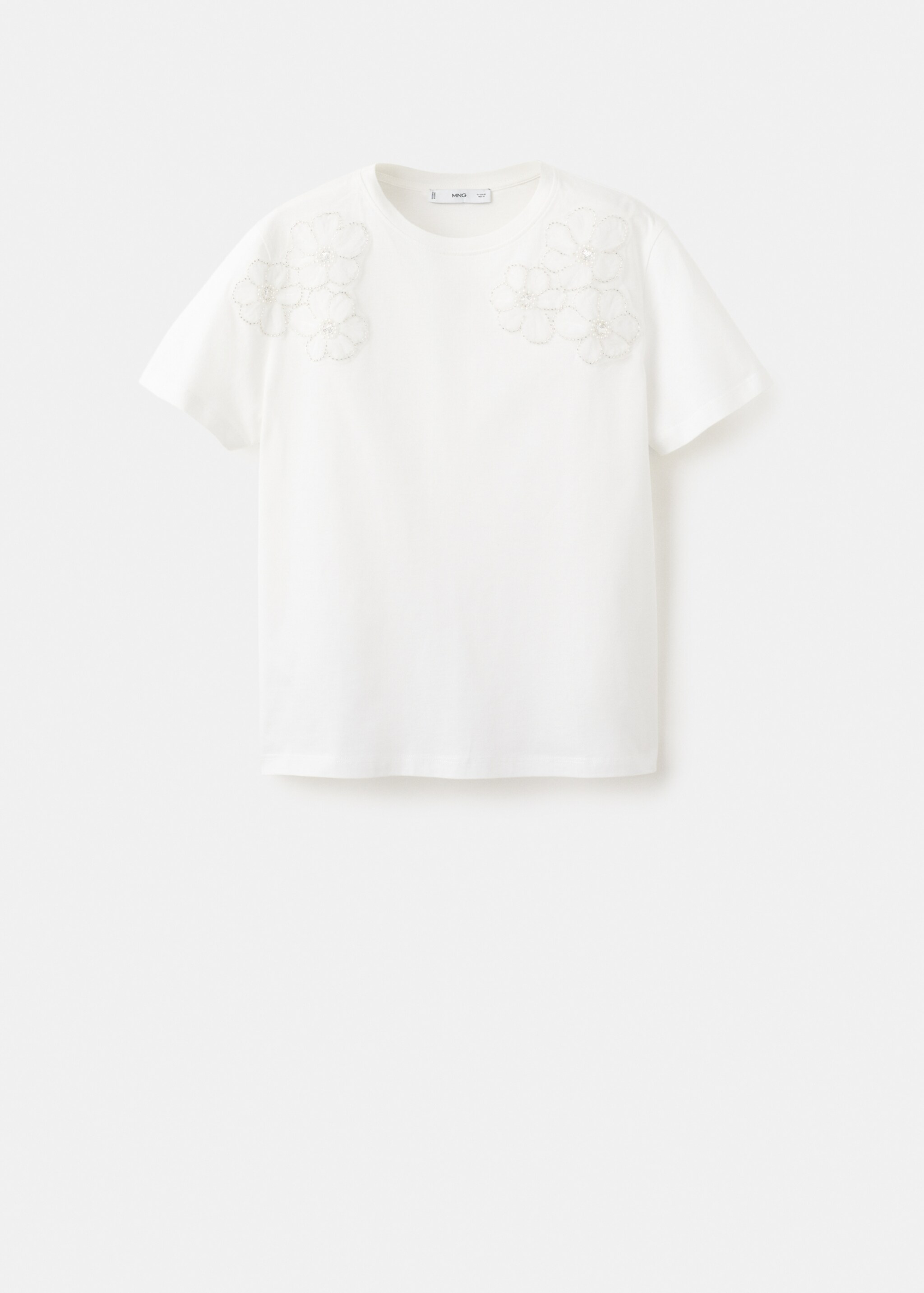 Floral-embroidered cotton t-shirt - Article without model, Off White. Ref: 27002547-00.