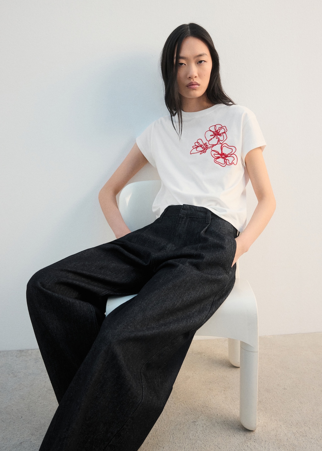 Floral-embroidered cotton t-shirt
