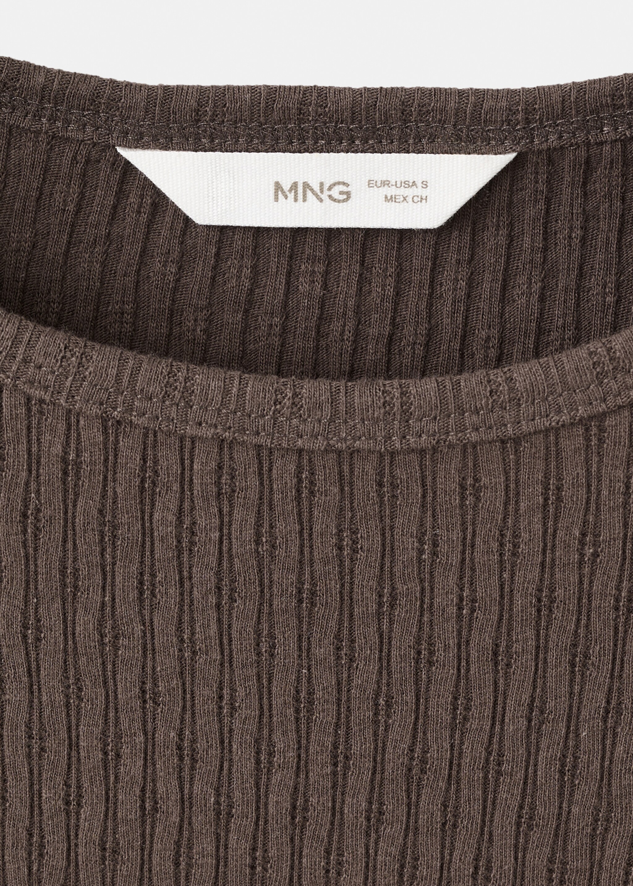 T-shirt manches courtes maille côtelée - Détail de l'article 8, Marron. Ref: 27002551-00.