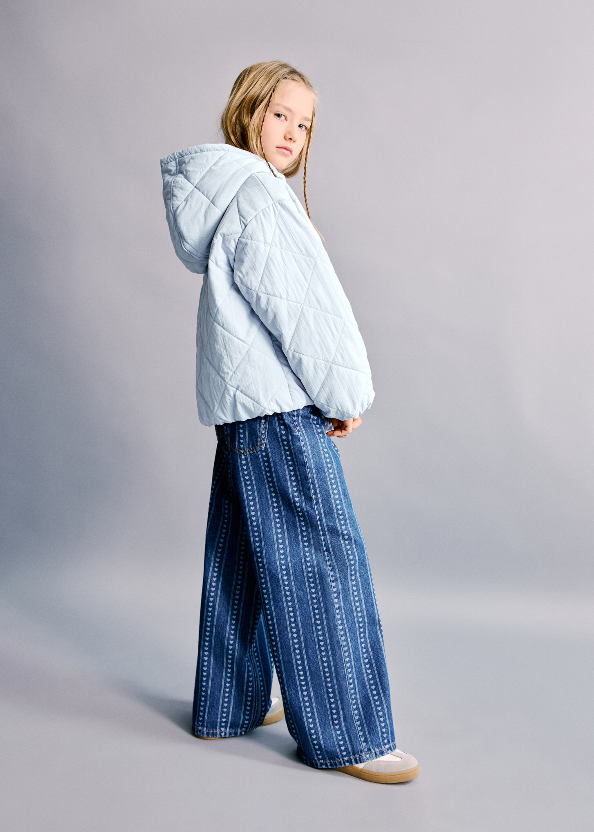 Wide leg printed jeans - Details of the article 2, Dark Blue. Ref: 27002897-00.