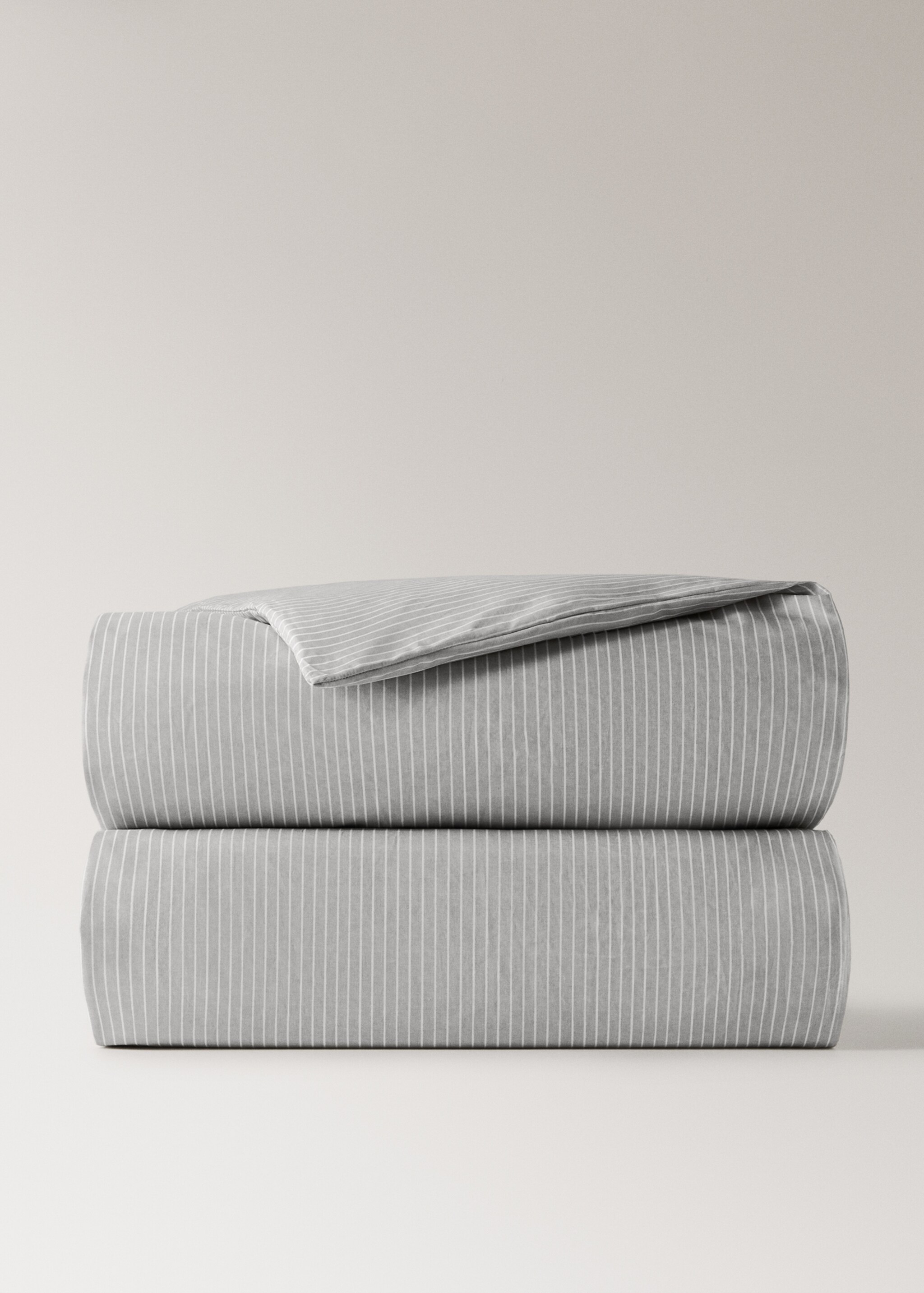 500 threads percale cotton striped duvet cover King bed - Article without model, Light/Pastel Grey. Ref: 27002955-00.