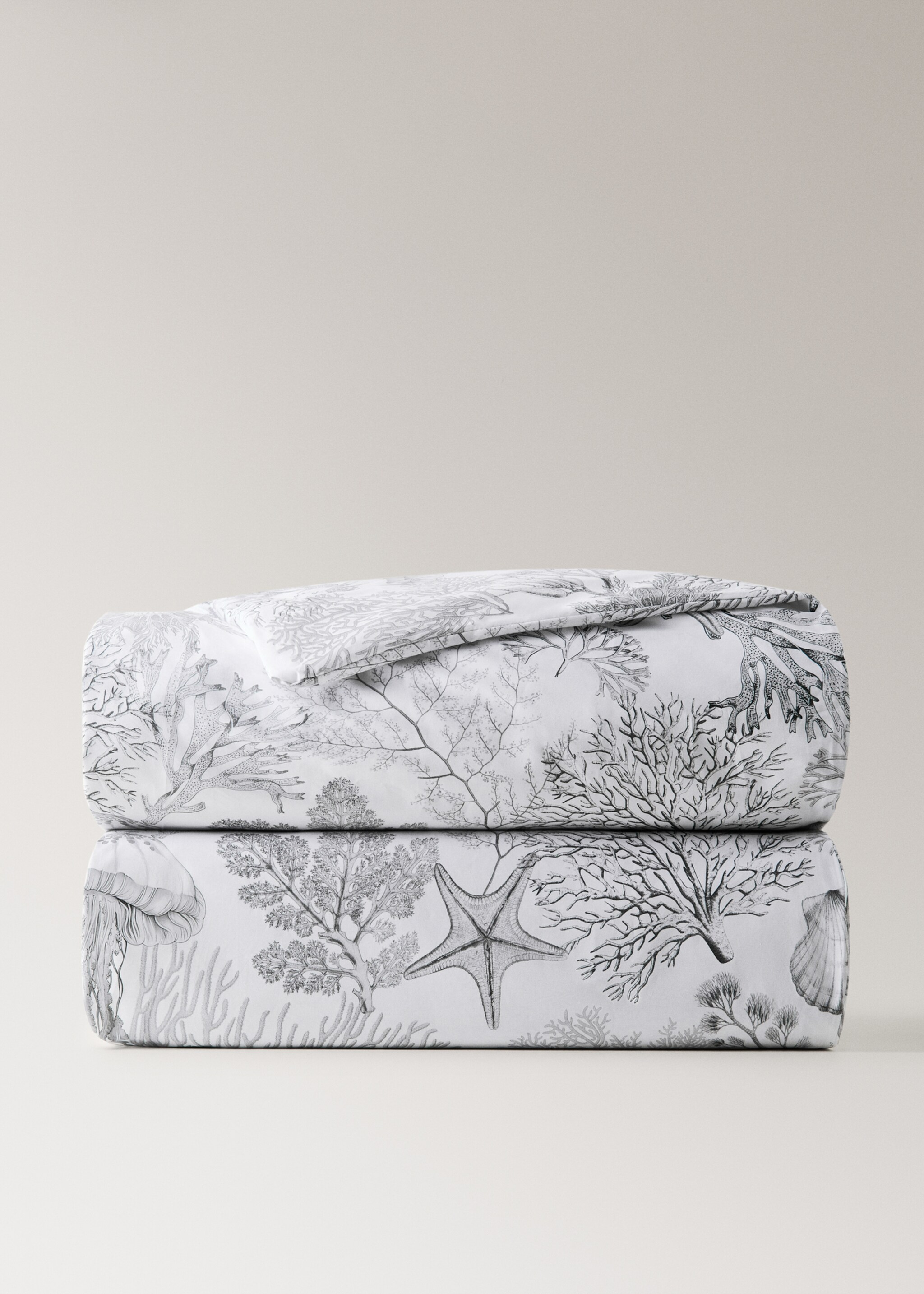 Percale duvet cover with sea print Bed 150/160 cm - Article without model, Grey. Ref: 27002968-00.