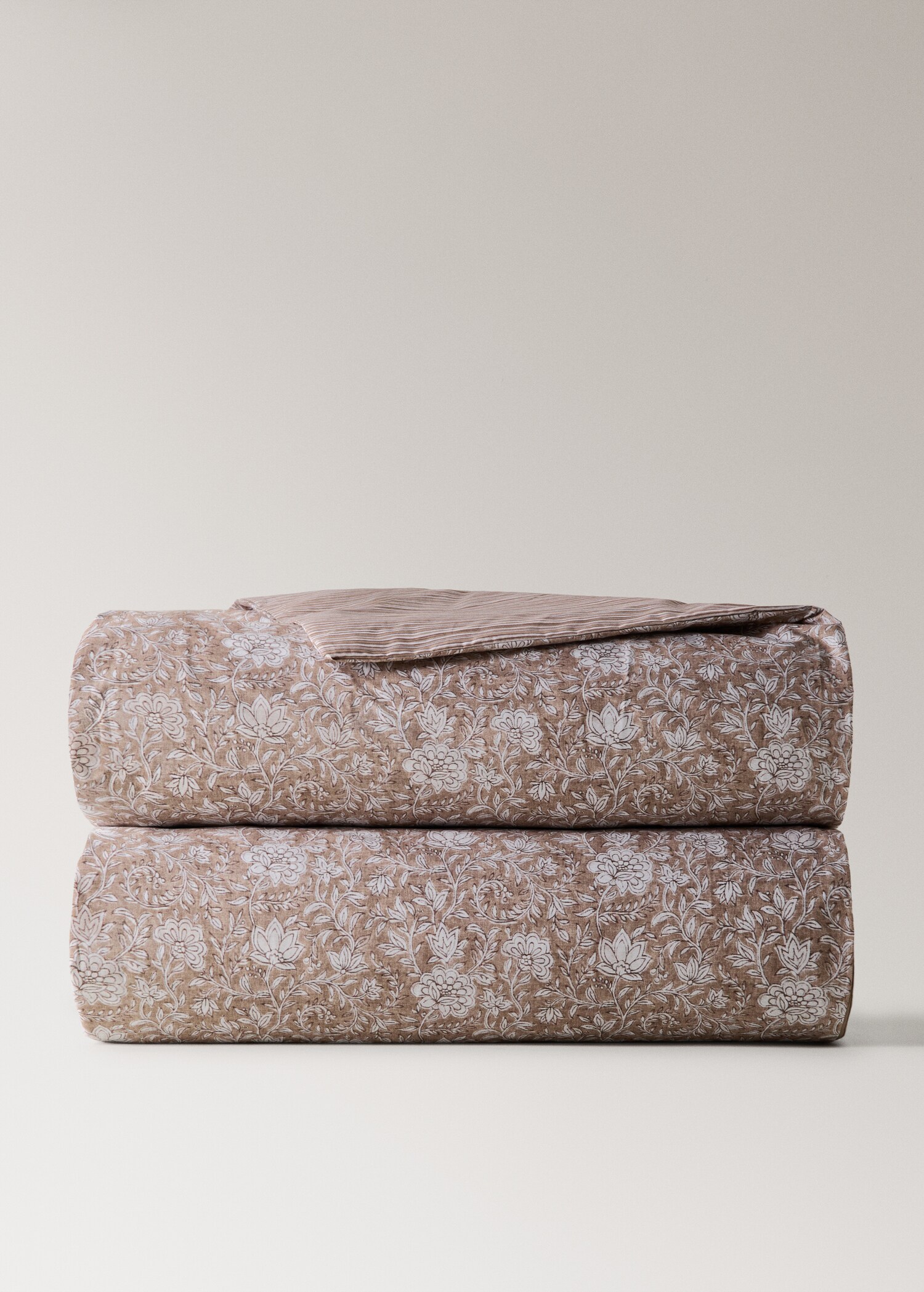 Reversible percale cotton duvet cover with stripes and flowers for a 90 cm bed - Article without model