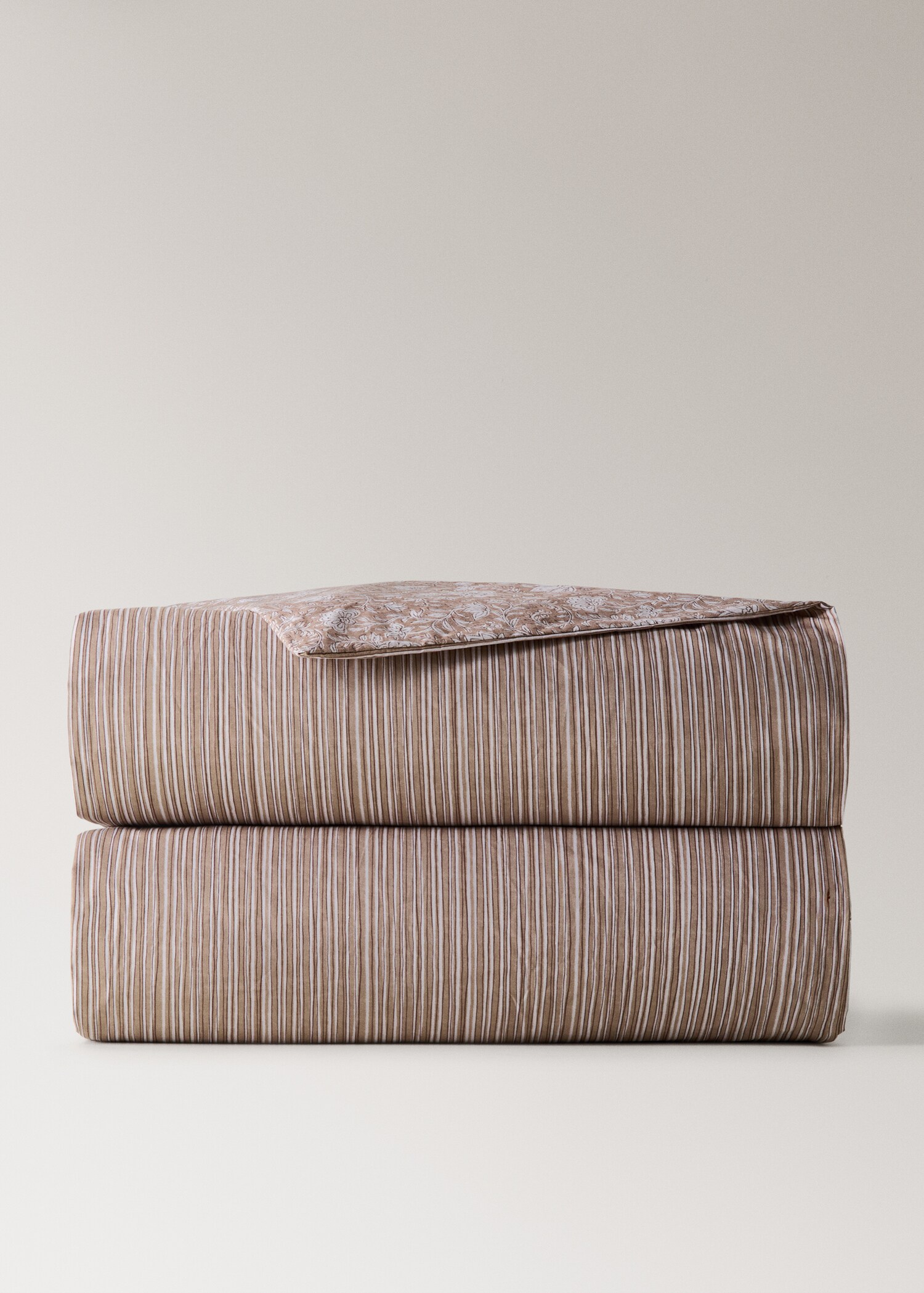 Reversible percale cotton duvet cover with stripes and flowers for a 90 cm bed - Details of the article 3