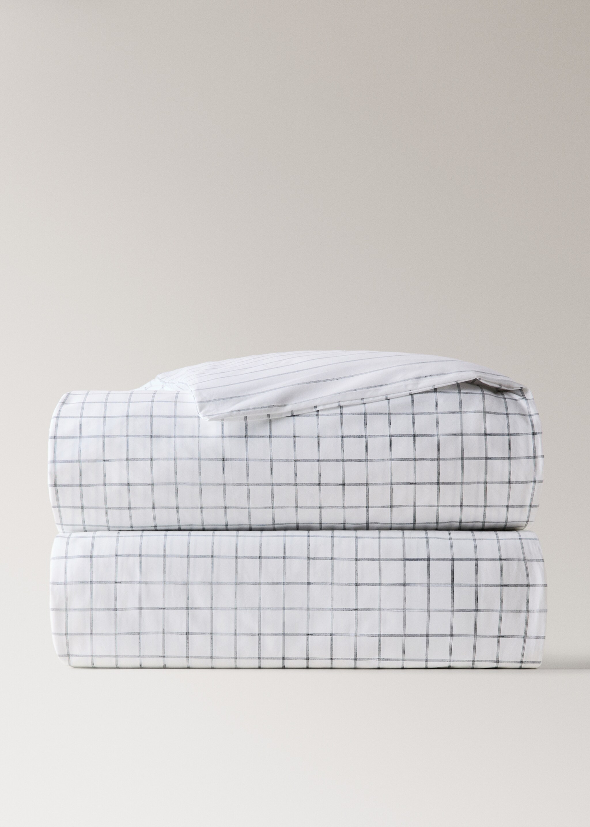 Reversible duvet cover checks and stripes Bed 150/160 cm - Details of the article 3, Grey. Ref: 27002976-00.