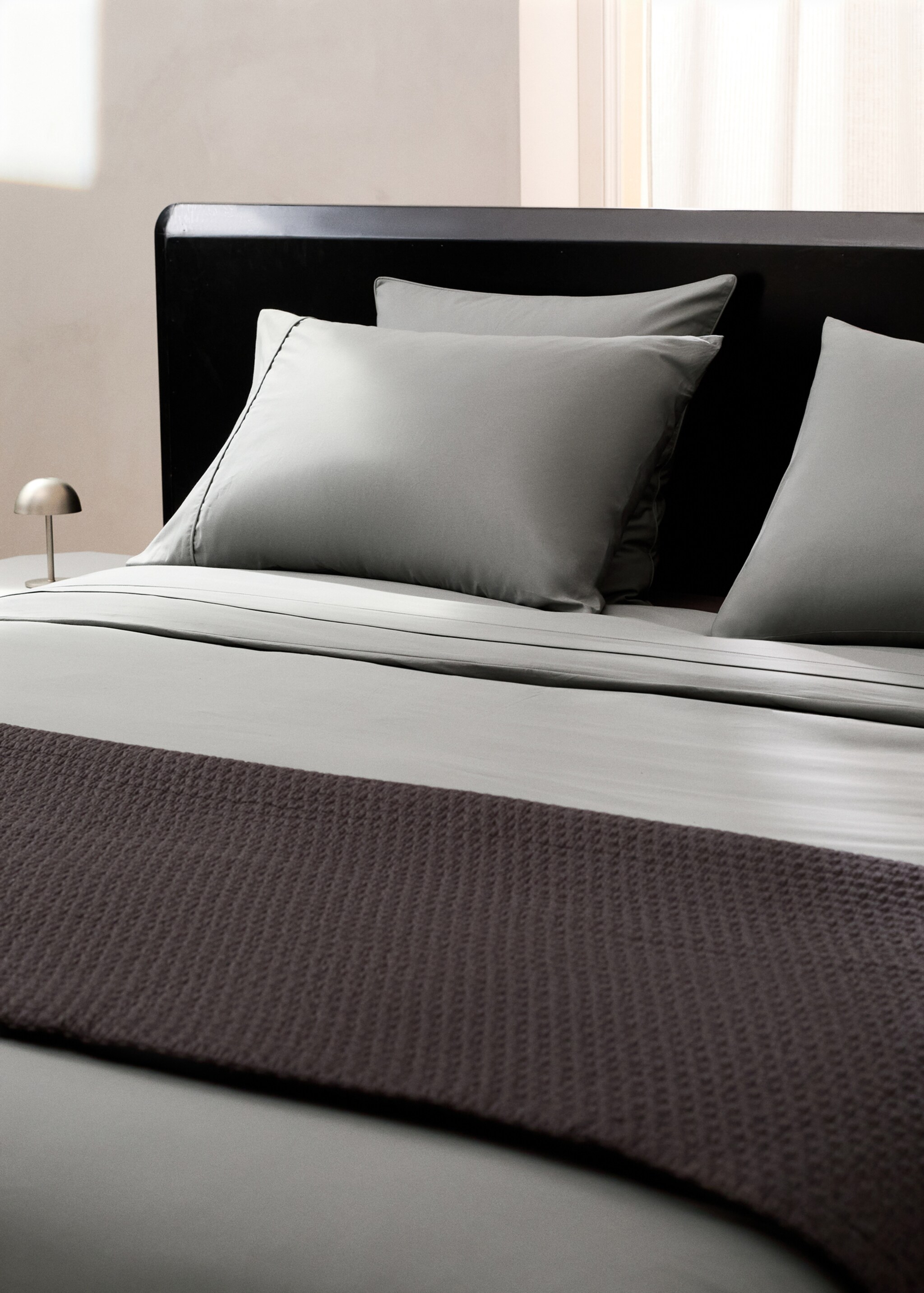 Горен чаршаф от памучен перкал 500 нишки за легло 90 см - Данни за артикула 7, Сиво. Ref: 27002993-00.