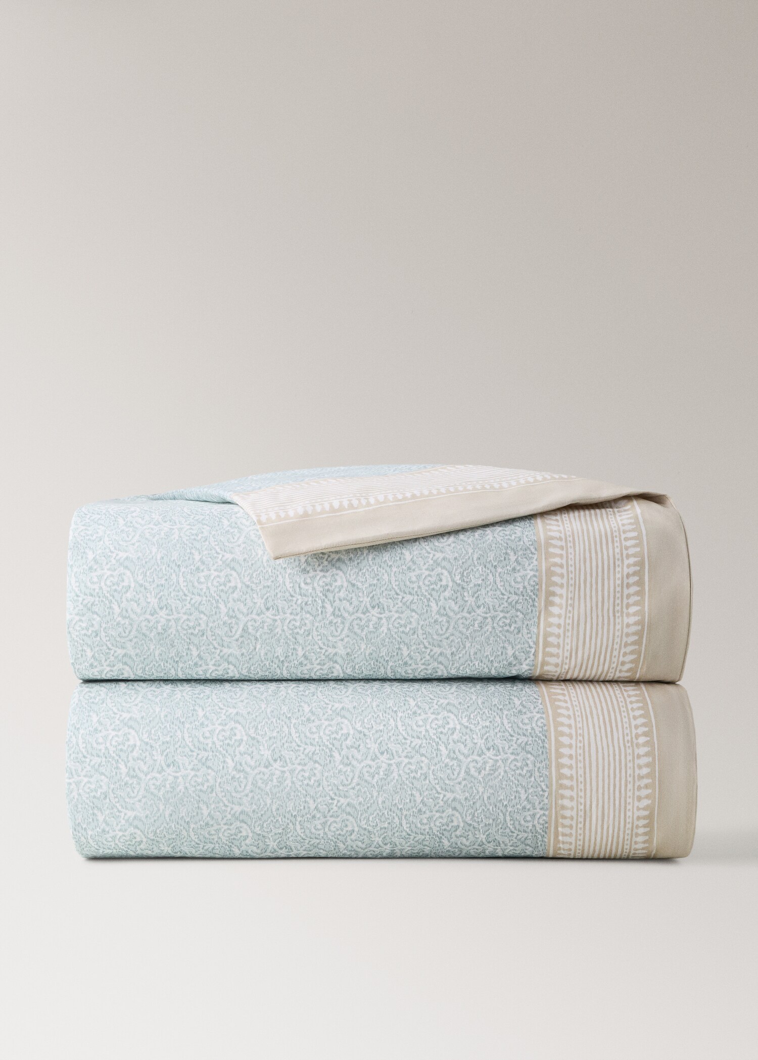 Housse de couette percale fleur décorative frise rayures Lit 135/140 cm - Article sans modèle