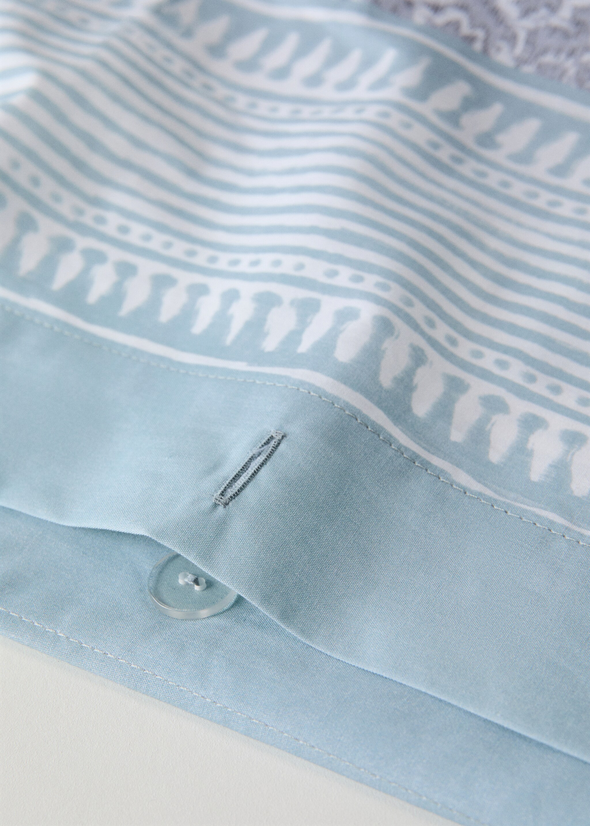 Decorative floral percale duvet cover with striped border for 150/160 cm bed - Details of the article 2, Light/Pastel Grey. Ref: 27002997-00.