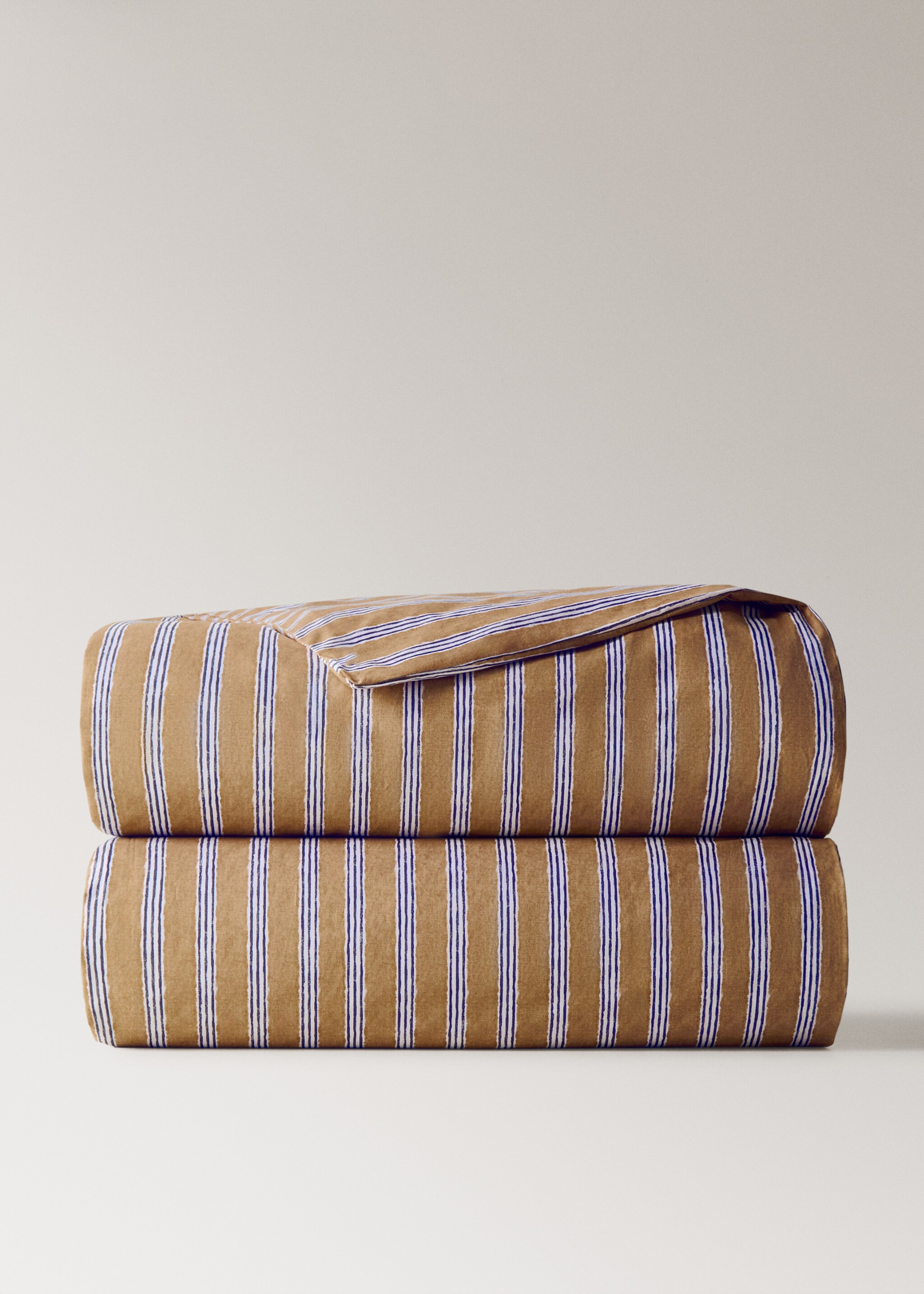 Tricolour striped percale cotton duvet cover for a 90cm bed - Article without model, Ochre. Ref: 27002999-00.