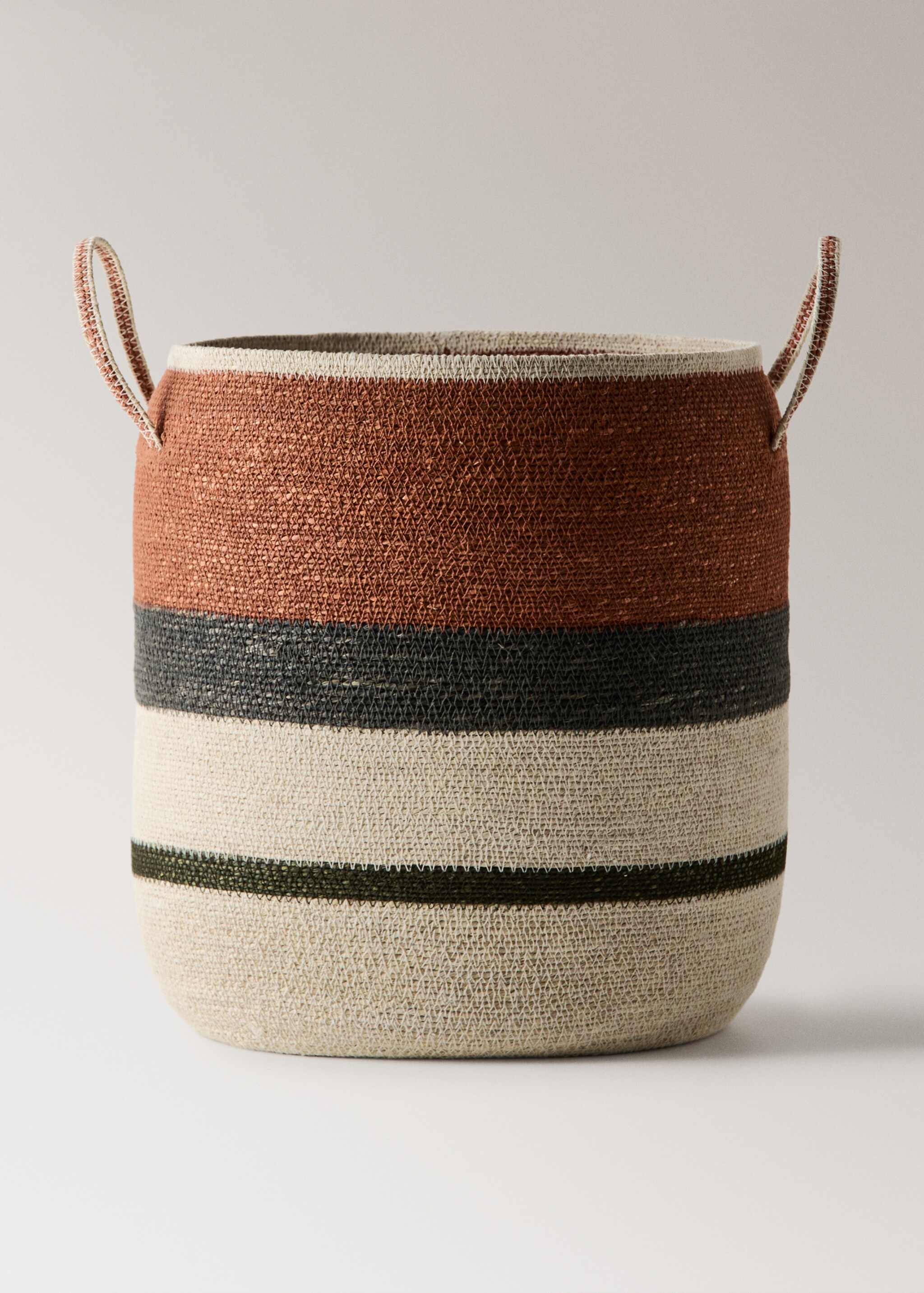 Large oval basket striped handles - Article without model, Burnt Orange. Ref: 27003299-00.