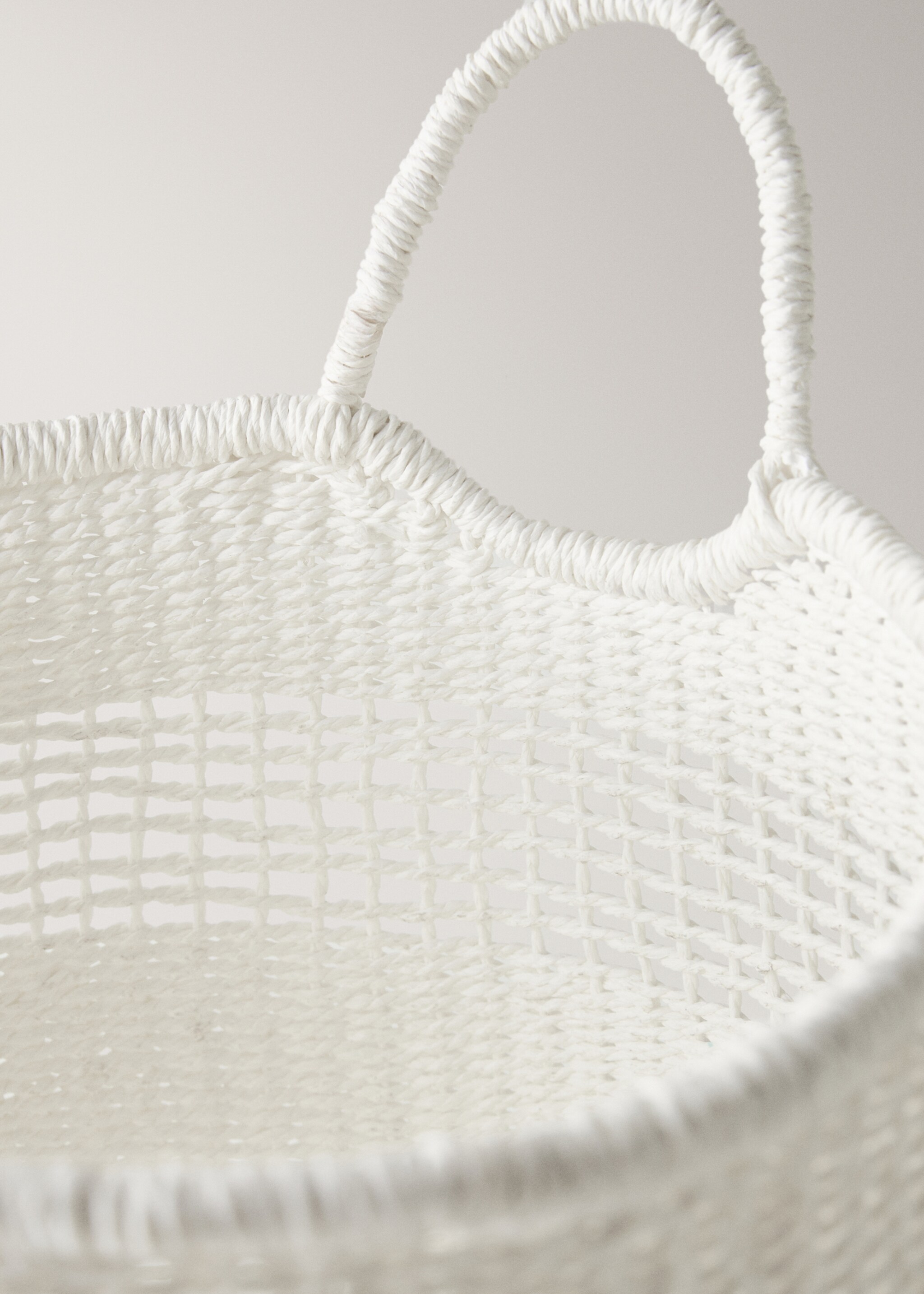 Decorative paper basket with handles - Details of the article 1, White. Ref: 27003301-00.