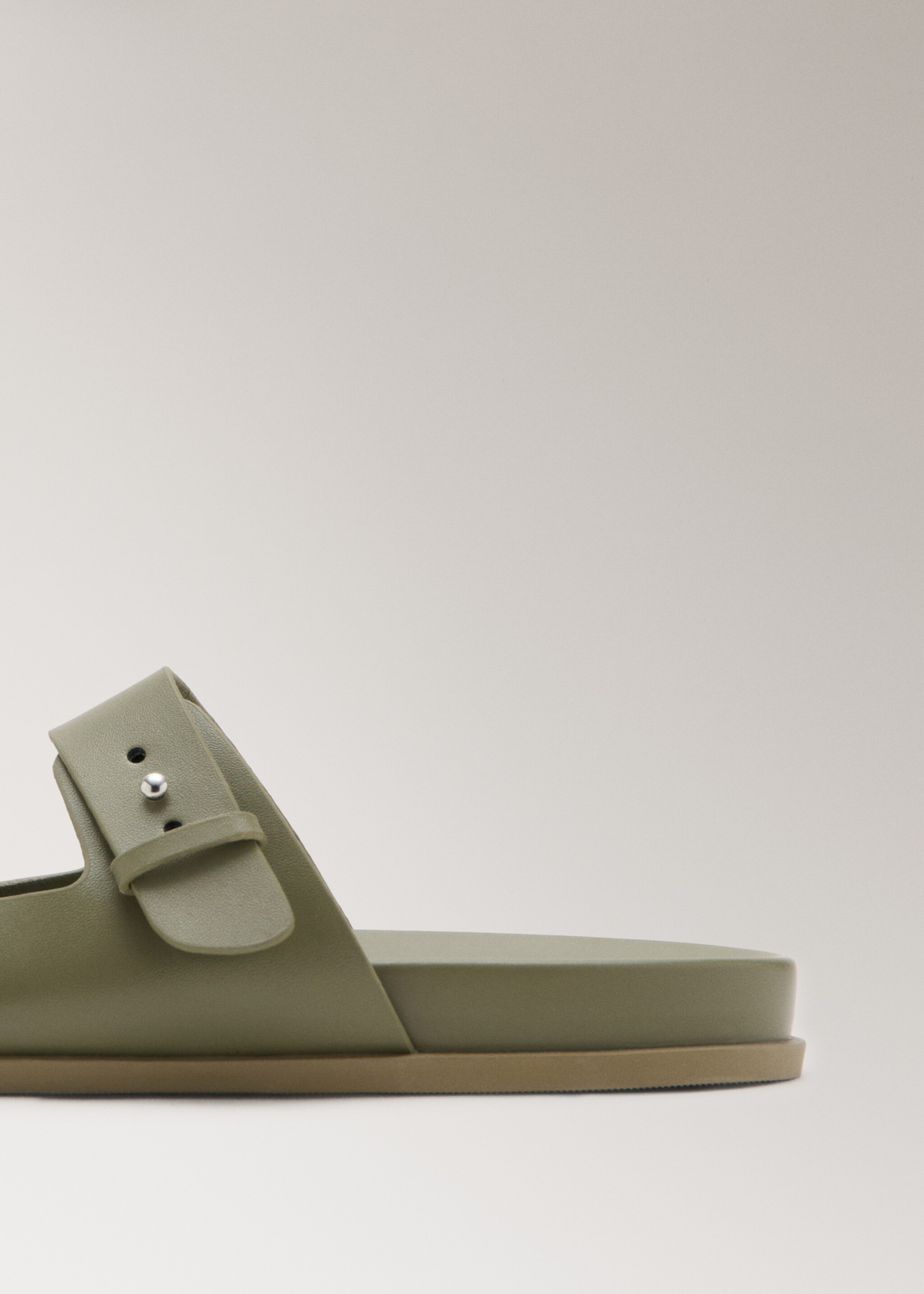 Double buckle leather sandals - Details of the article 1, Khaki. Ref: 27003321-00.