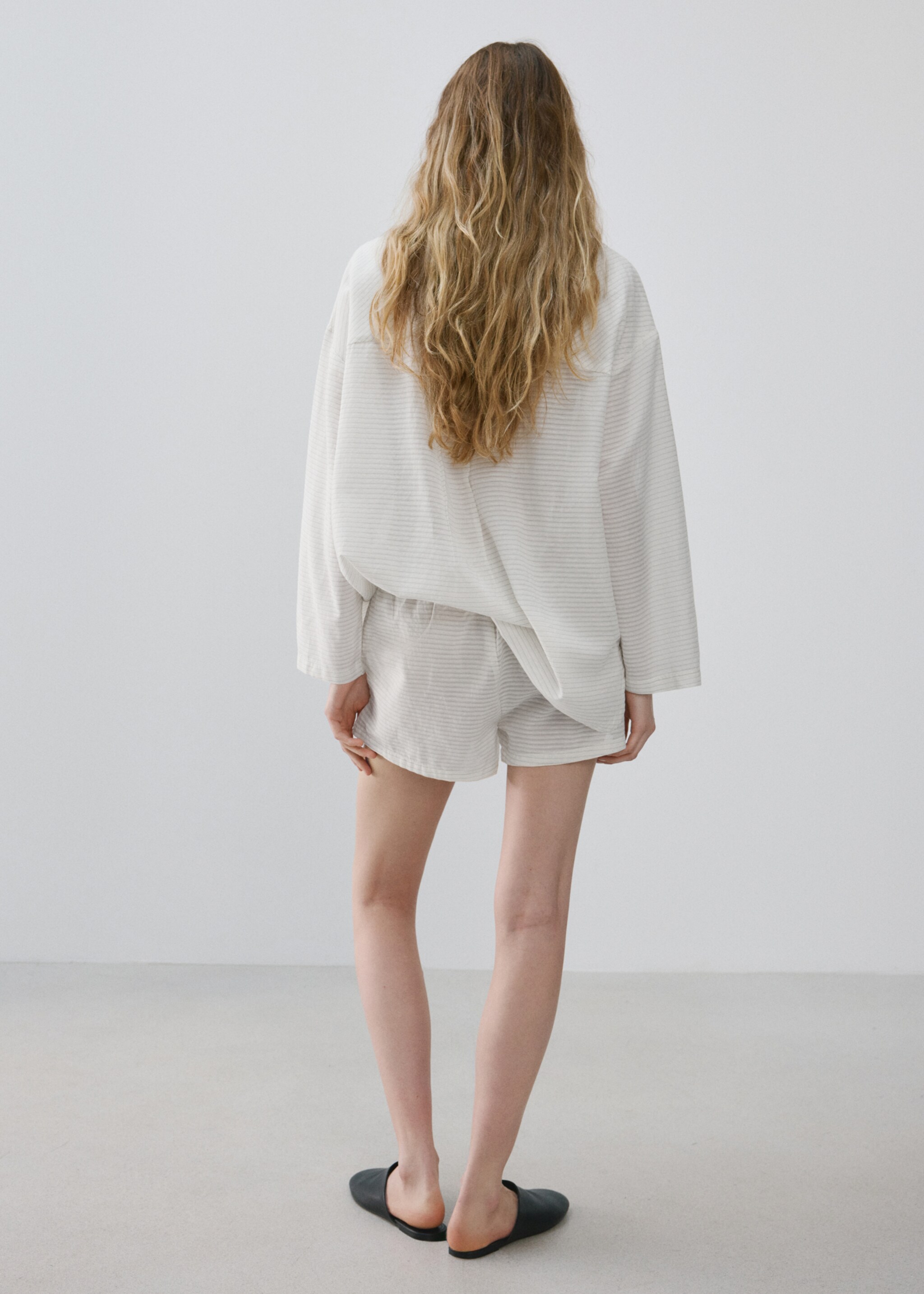 Shorts pijama ratlles - Revers de l'article, Blanc. Ref: 27003332-00.
