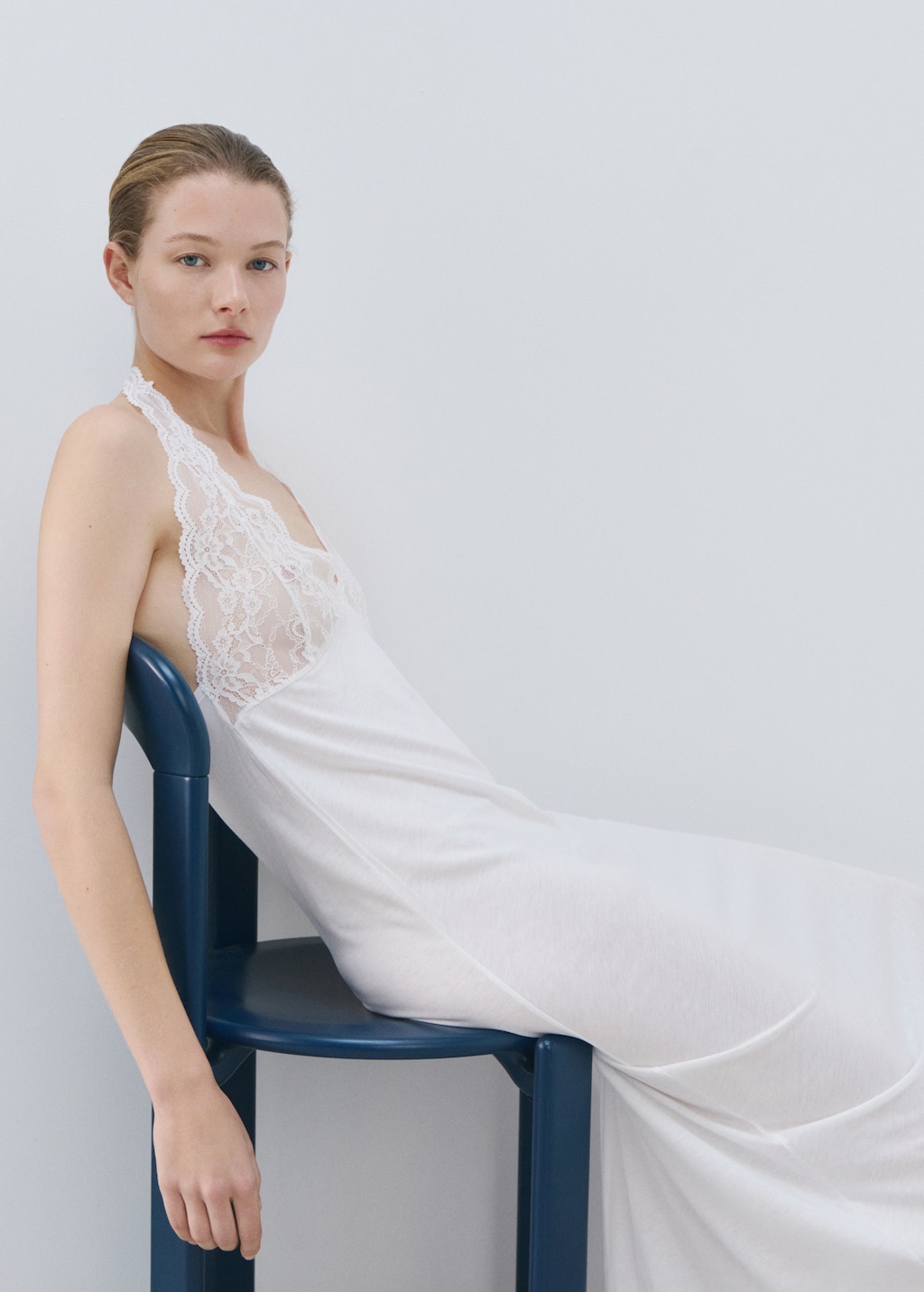 Lace nightgown with back scoop neckline