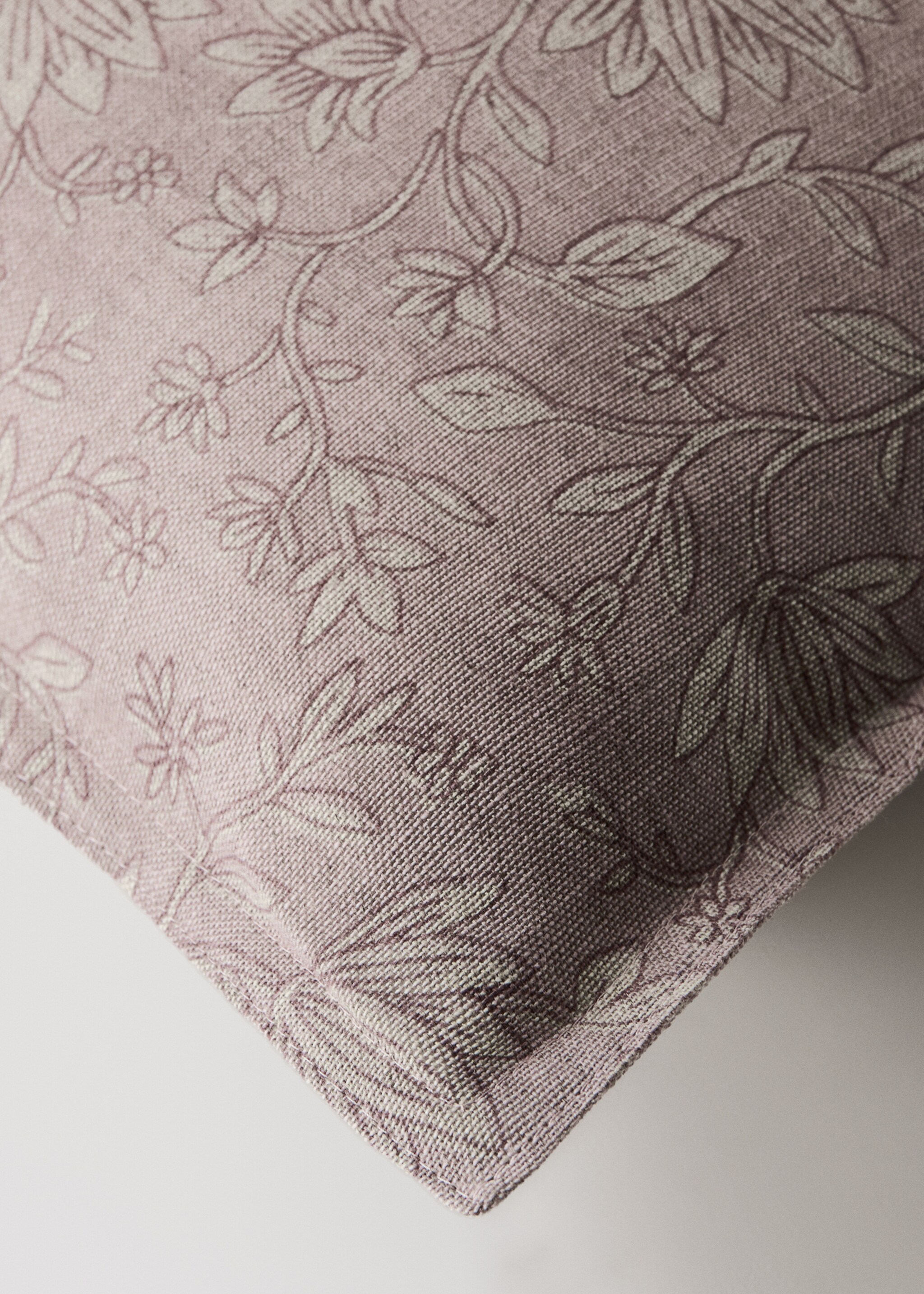 Block print cotton linen cushion cover 50x50cm - Details of the article 1, Lilac. Ref: 27003353-00.