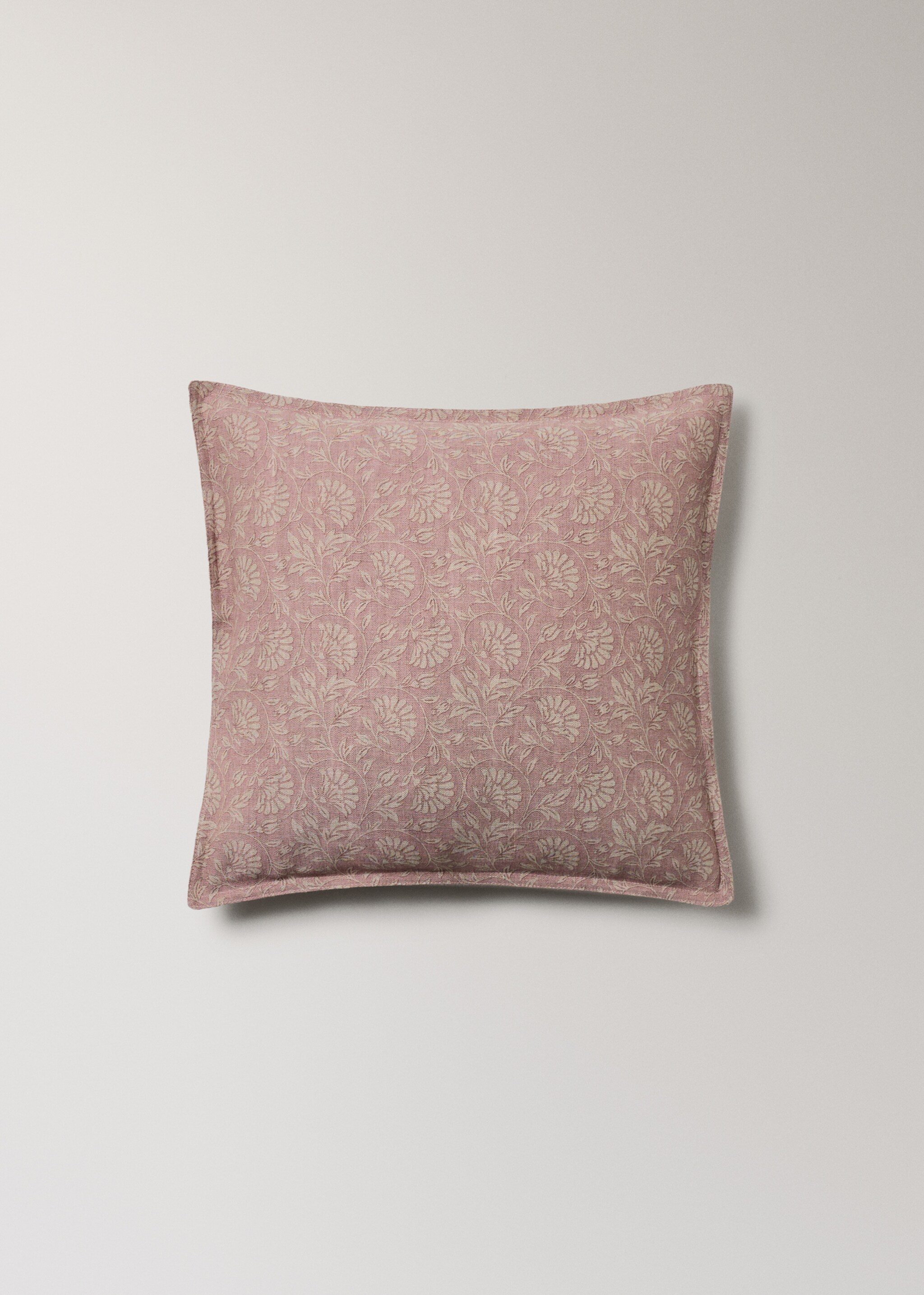 Floral cotton linen cushion cover 50x50cm - Article without model, Pink. Ref: 27003355-00.