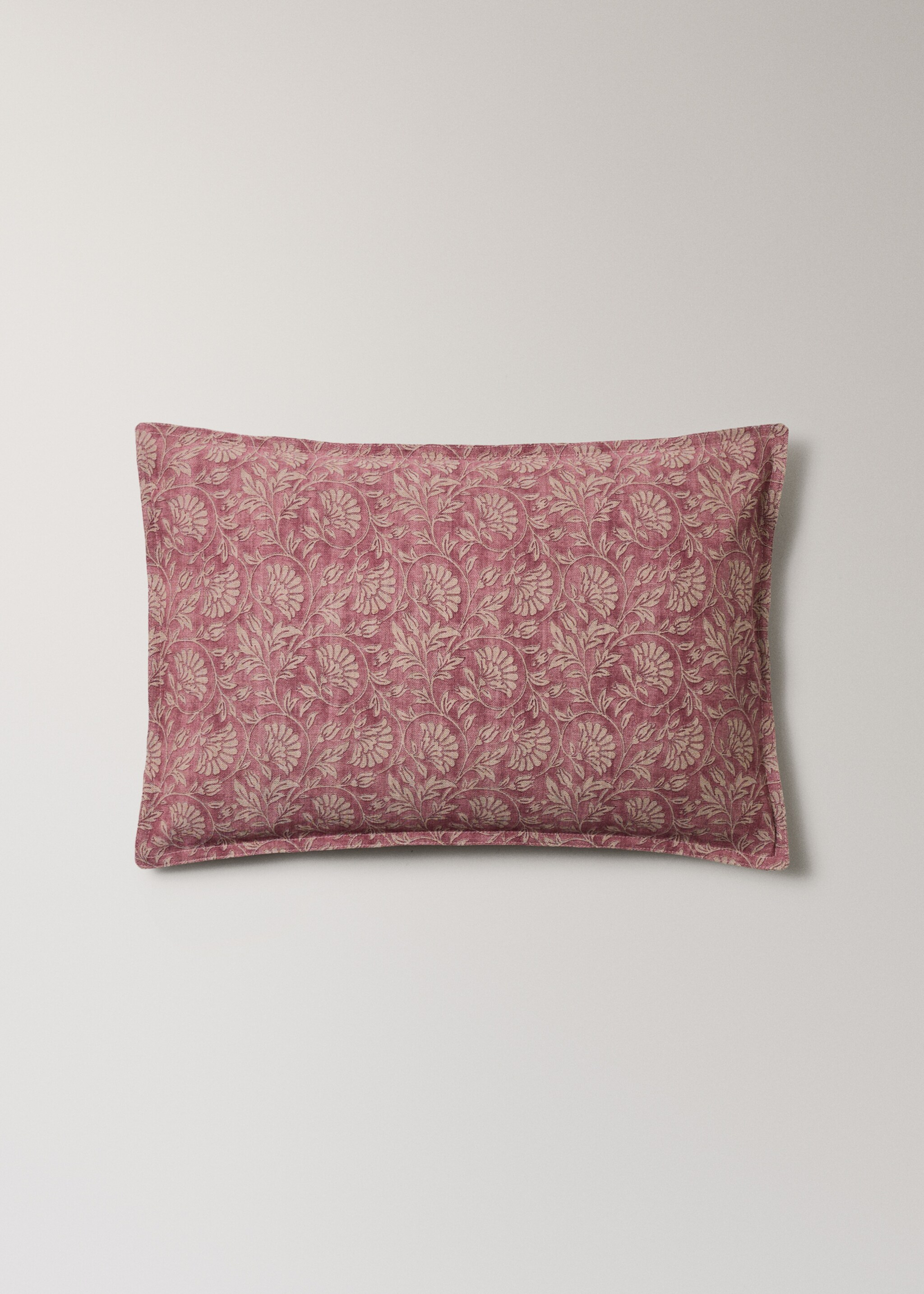 Floral cotton linen cushion cover 40x60cm - Article without model, Medium Pink. Ref: 27003356-00.