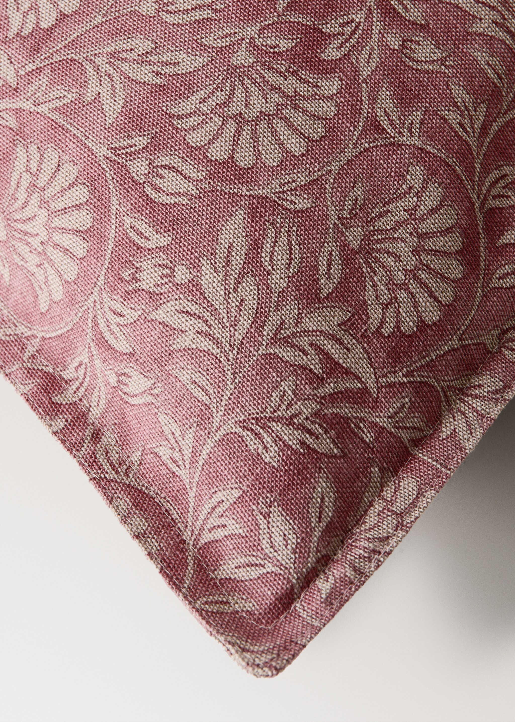 Floral cotton linen cushion cover 40x60cm - Details of the article 1, Medium Pink. Ref: 27003356-00.
