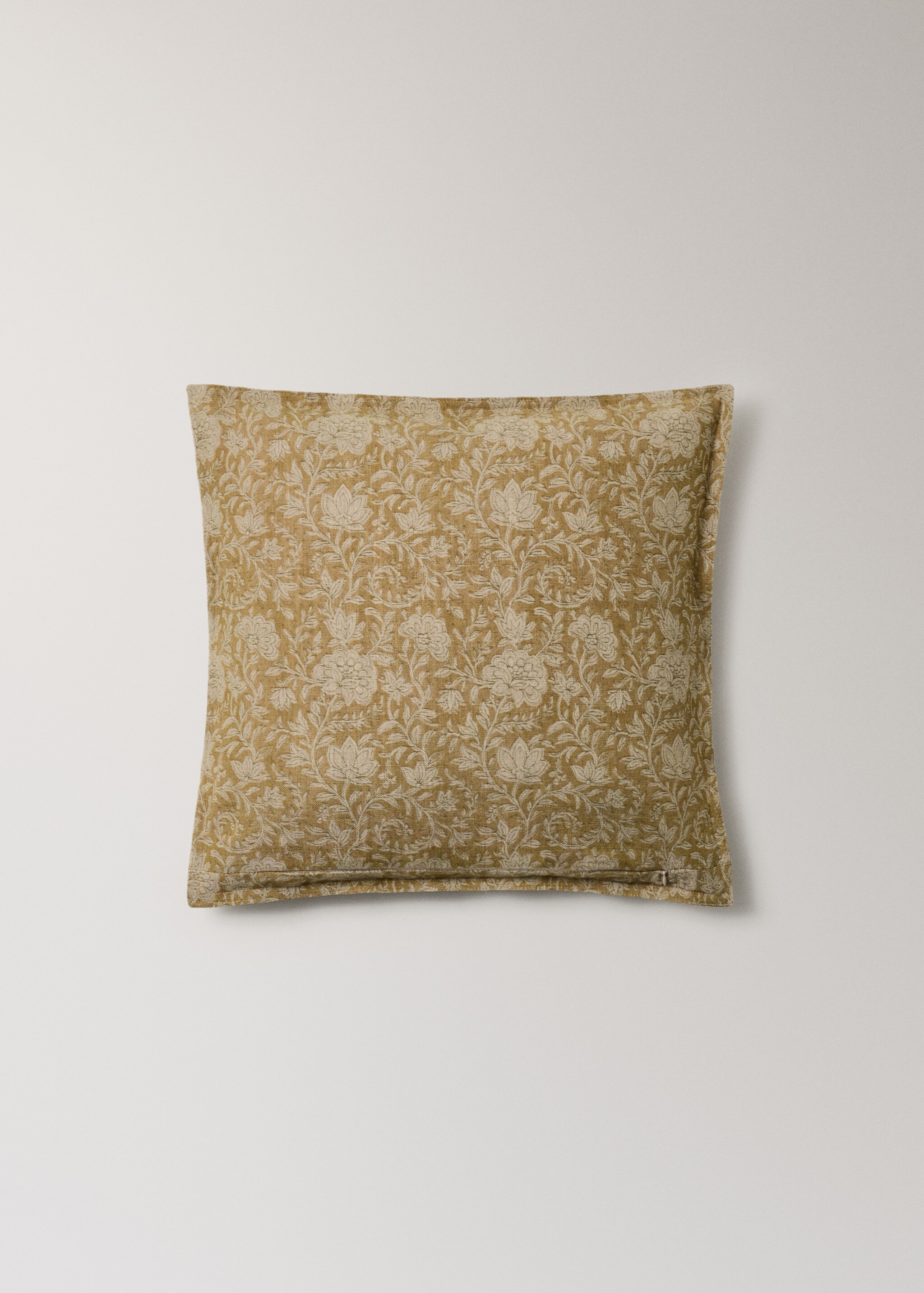 Floral print linen cotton cushion cover 50x50cm - Details of the article 4, Mustard. Ref: 27003359-00.