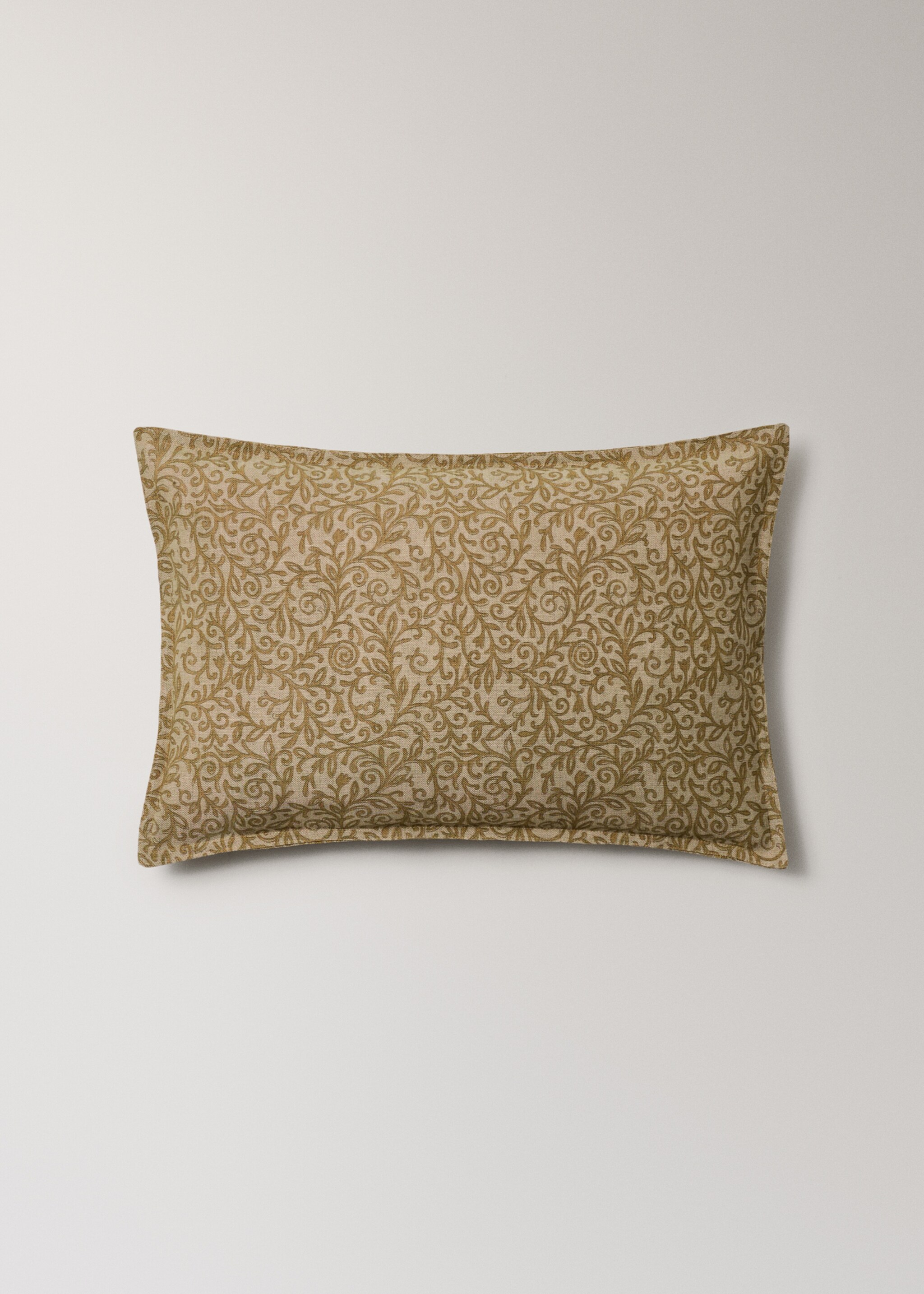 Linen cotton cushion cover with leaf print 40x60 cm - Article without model, Mustard. Ref: 27003361-00.