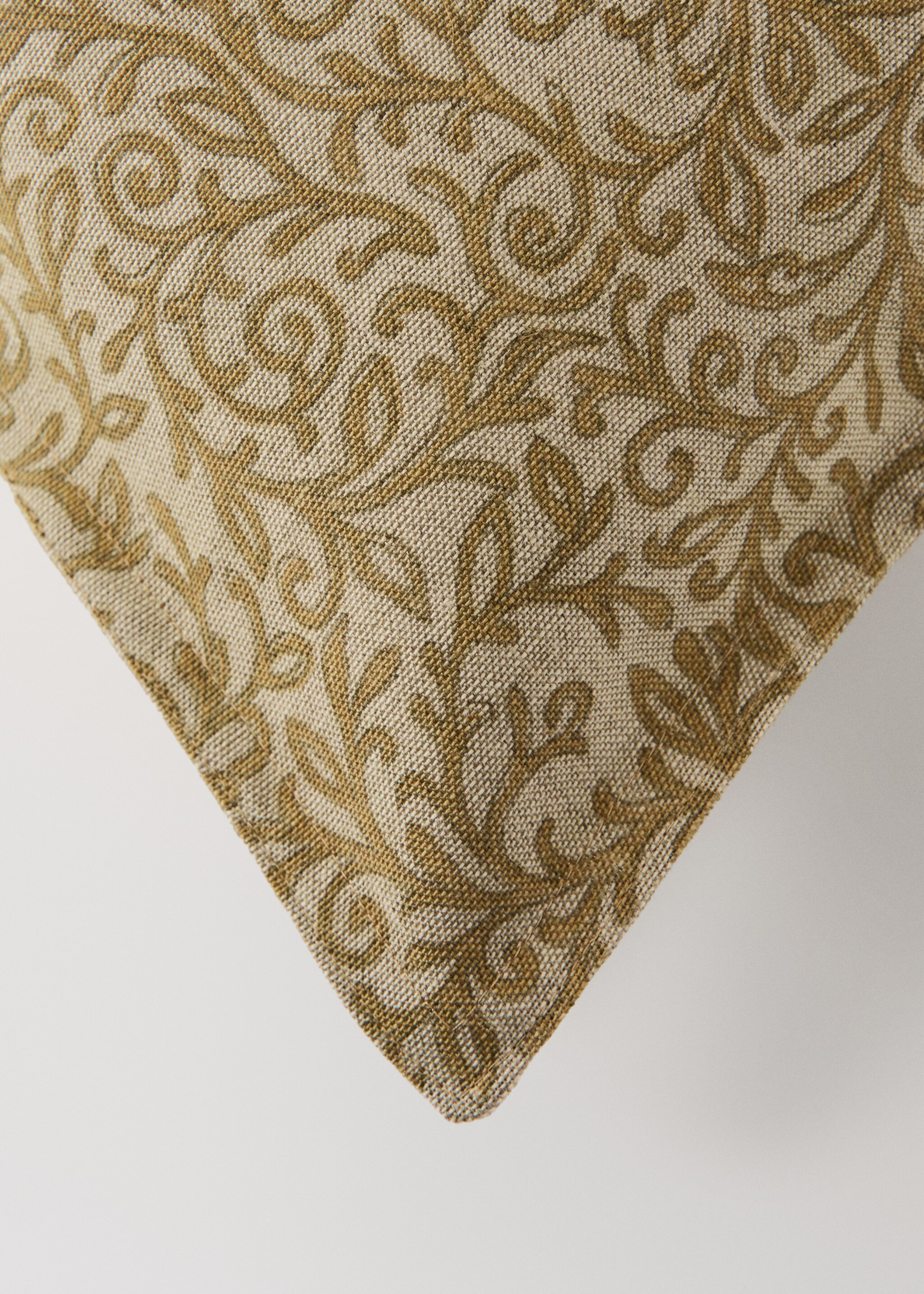 Linen cotton cushion cover with leaf print 40x60 cm - Details of the article 1, Mustard. Ref: 27003361-00.