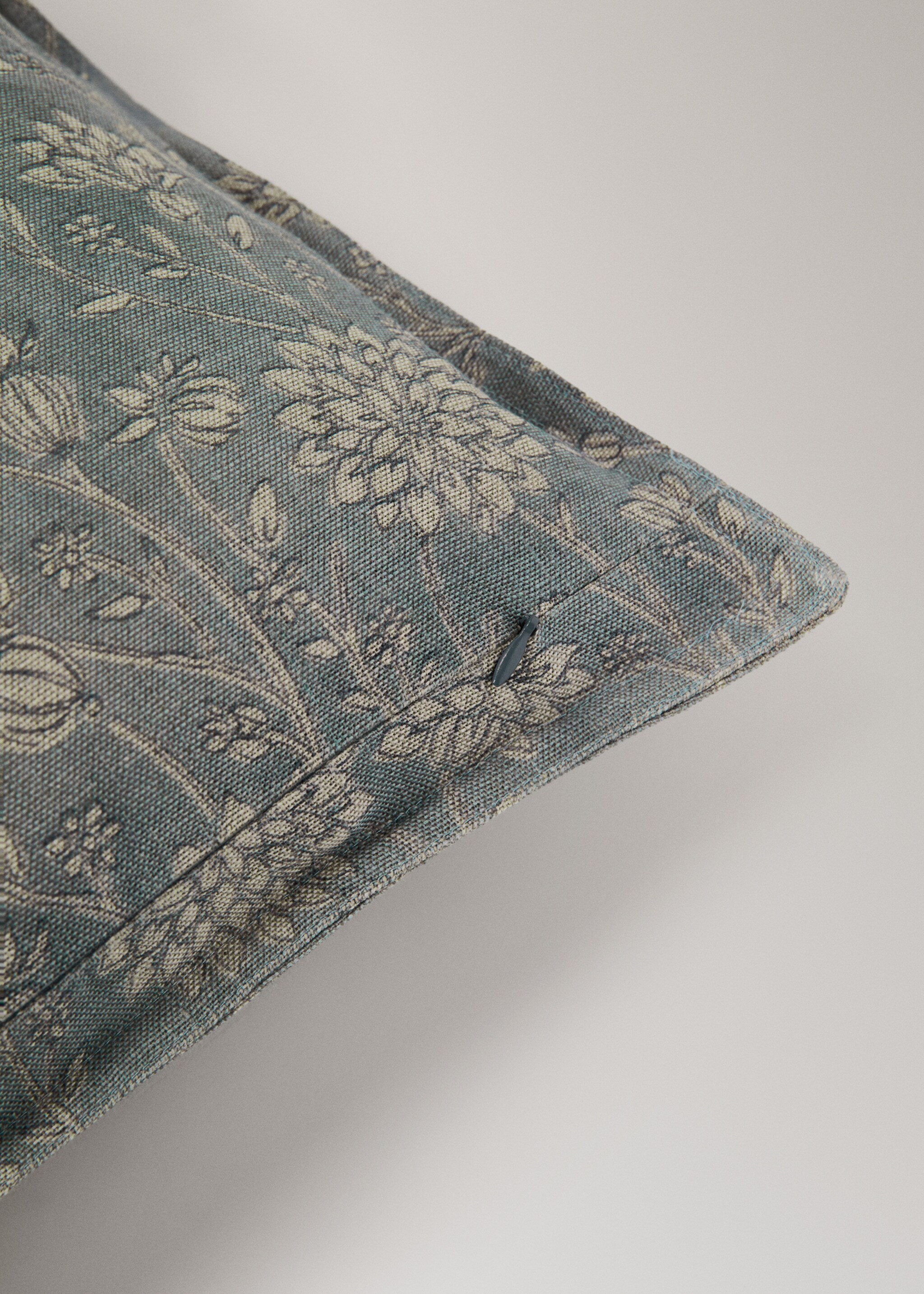 Наволочка з льону та бавовни з квітковим принтом, подвійним швом, 40x60 см - Детальніше про товар 2, Синій. Ref: 27003367-00.