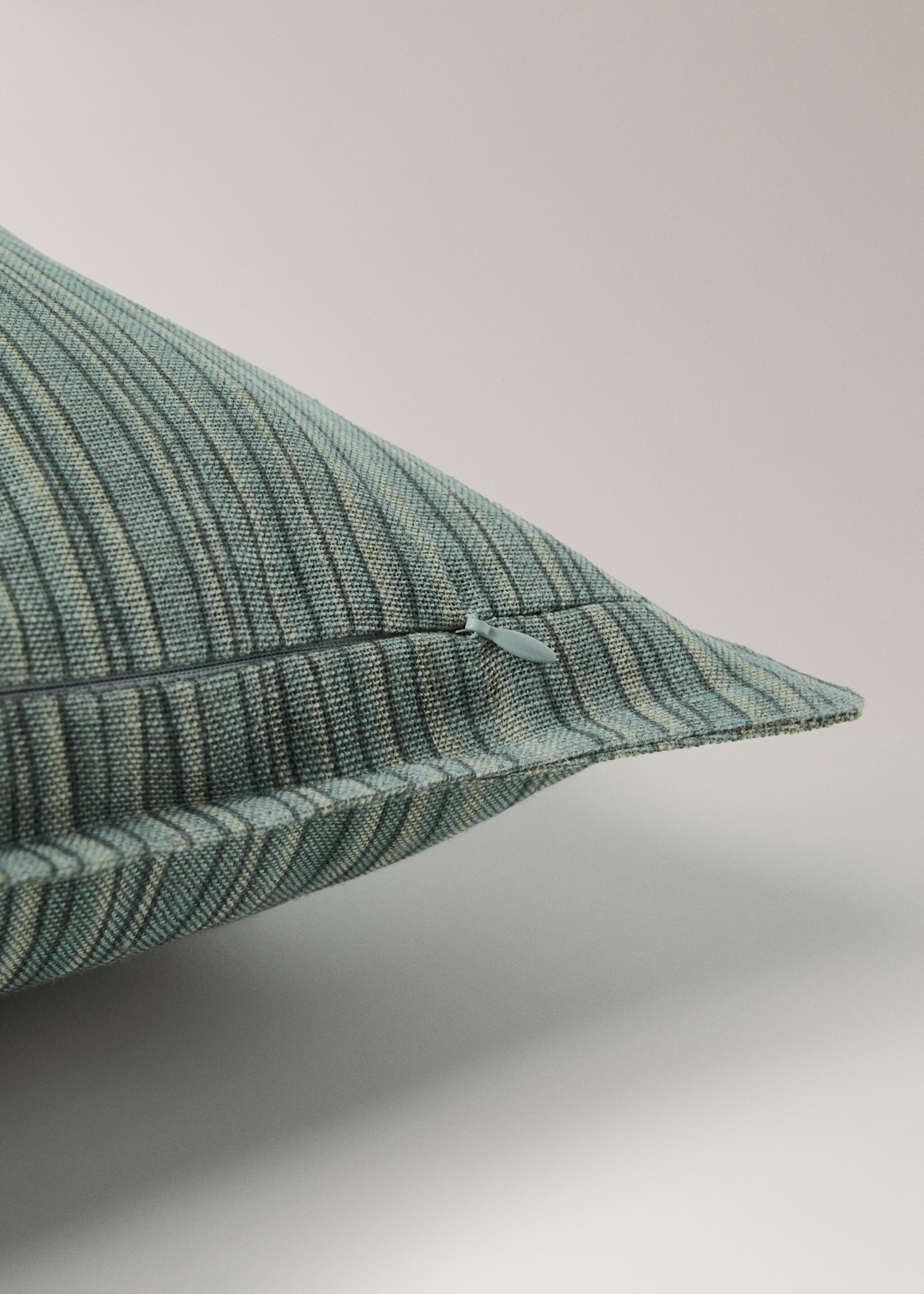 Linen cotton cushion cover with fine stripe 40x60cm - Details of the article 2, Aqua Green. Ref: 27003370-00.