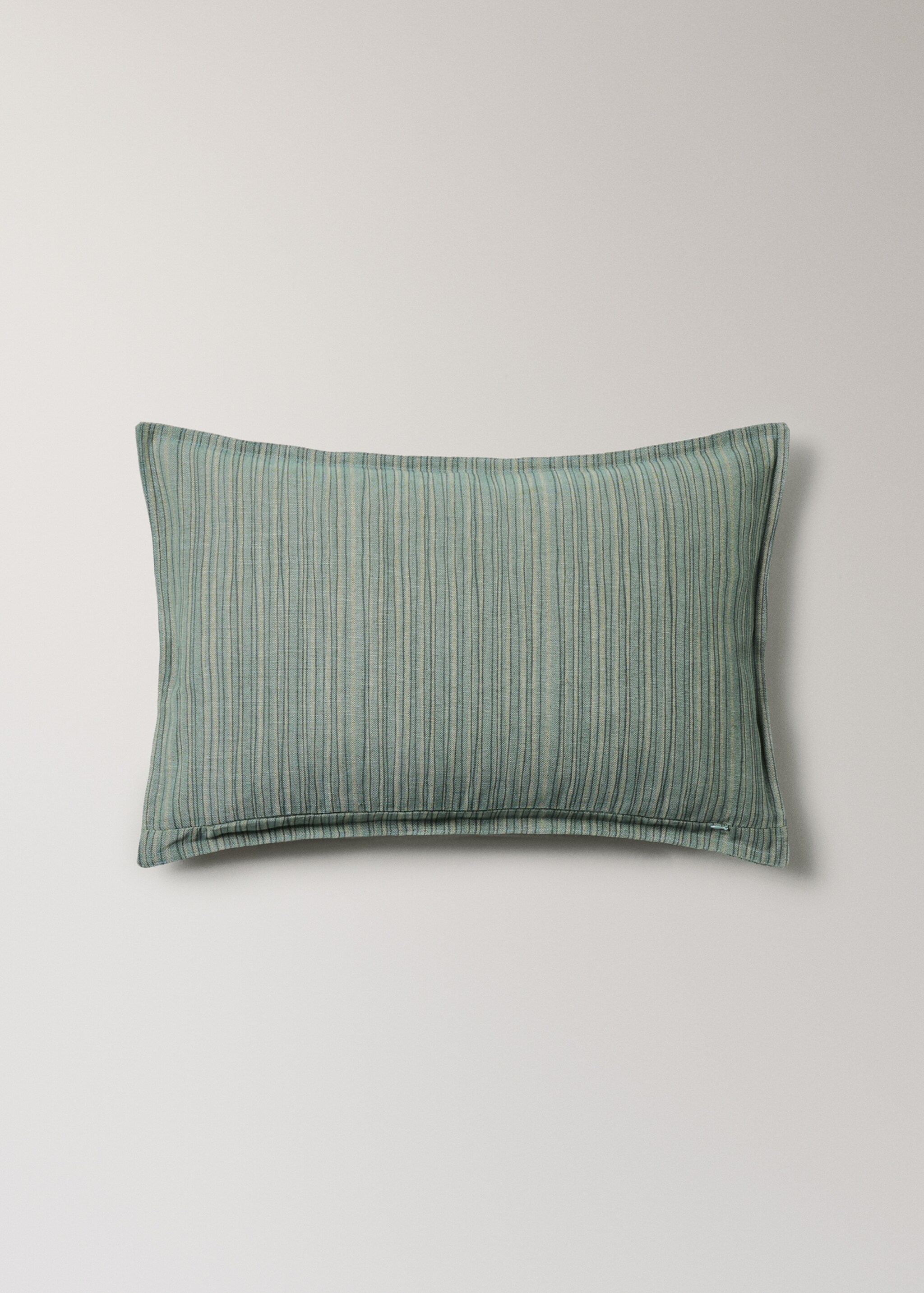 Linen cotton cushion cover with fine stripe 40x60cm - Details of the article 4, Aqua Green. Ref: 27003370-00.