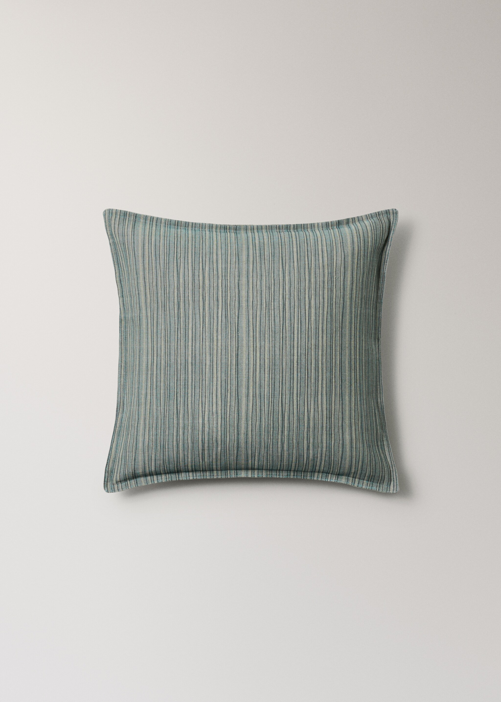 Linen cotton cushion cover with fine stripe 50x50 cm - Article without model, Blue. Ref: 27003371-00.