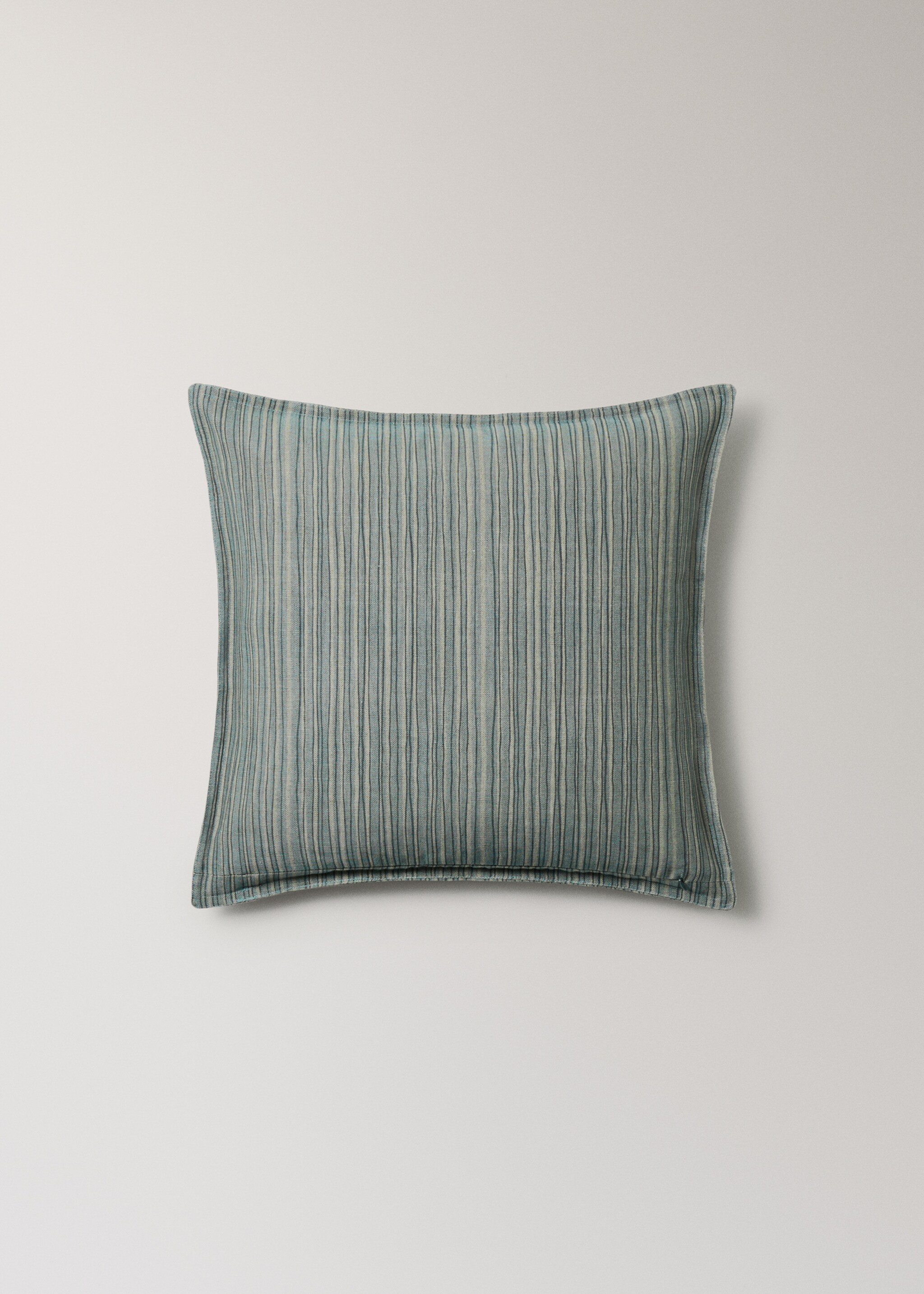 Linen cotton cushion cover with fine stripe 50x50 cm - Details of the article 4, Blue. Ref: 27003371-00.
