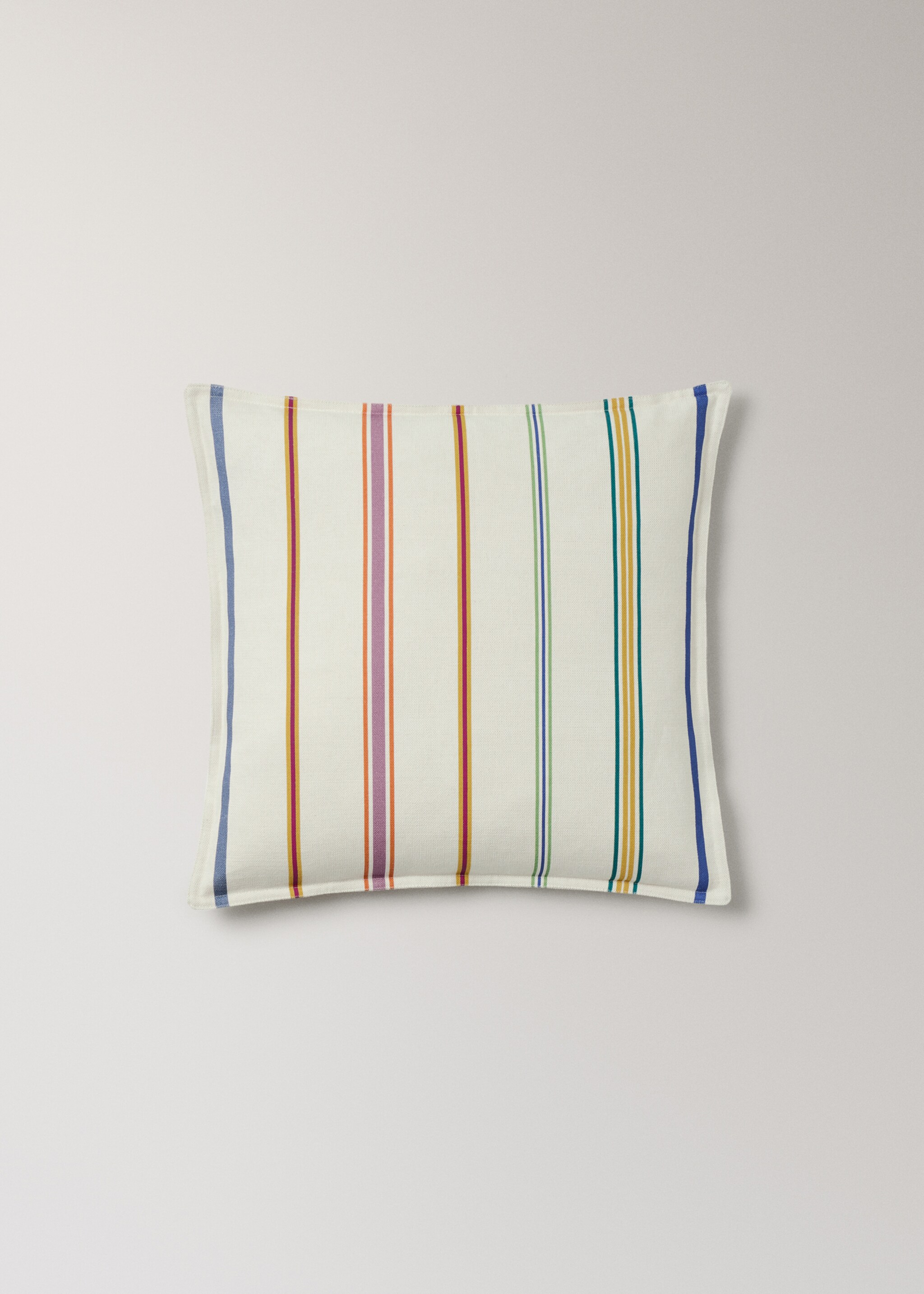 Multi striped linen cotton cushion cover 50x50 cm - Article without model, Green. Ref: 27003376-00.
