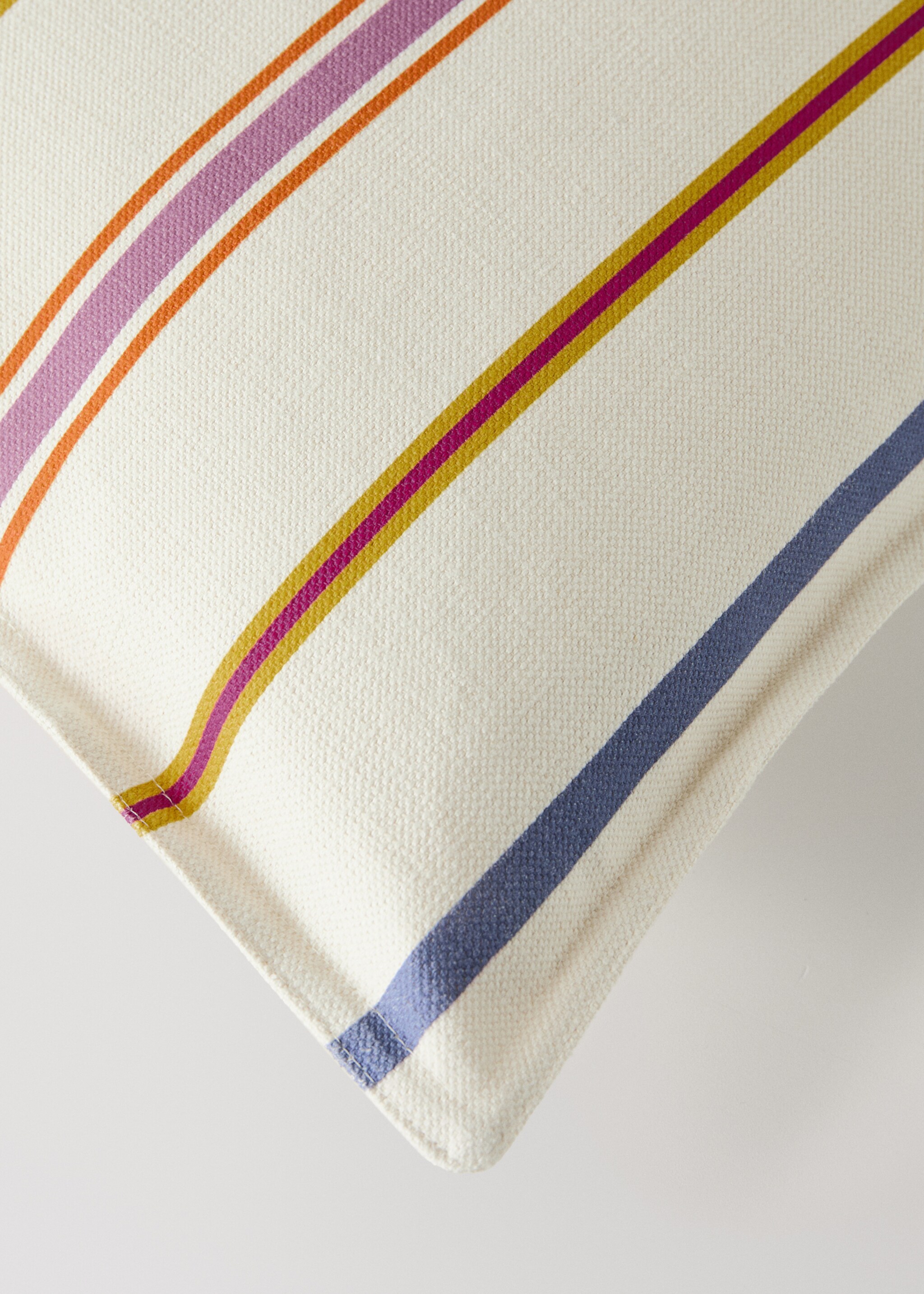 Multi striped linen cotton cushion cover 50x50 cm - Details of the article 1, Green. Ref: 27003376-00.