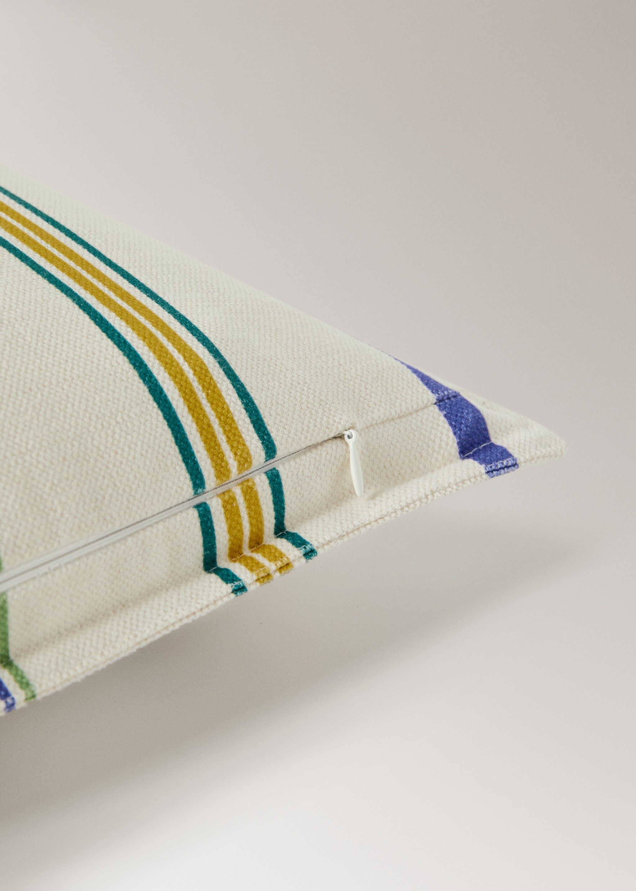 Multi striped linen cotton cushion cover 50x50 cm - Details of the article 2, Green. Ref: 27003376-00.