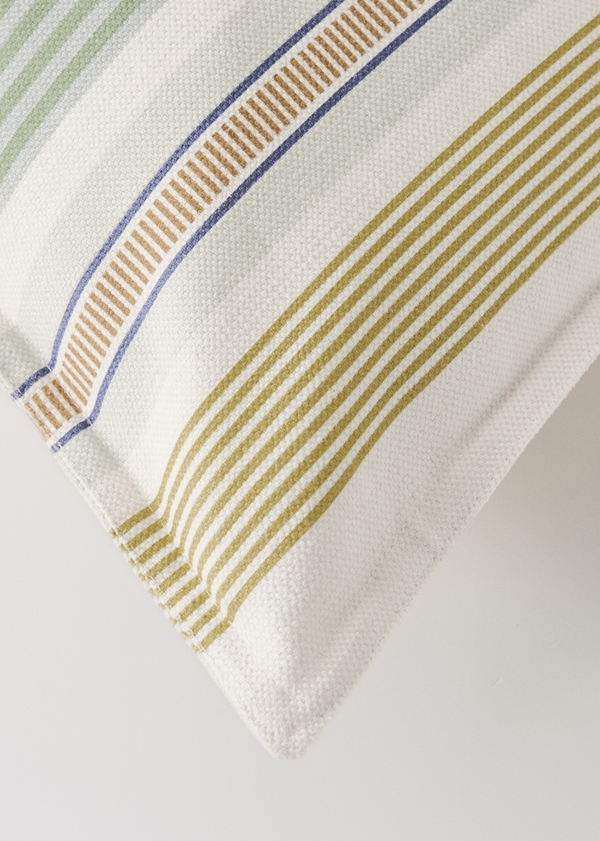 Multistriped linen cotton cushion cover 40x60 cm - Details of the article 1, Blue. Ref: 27003377-00.