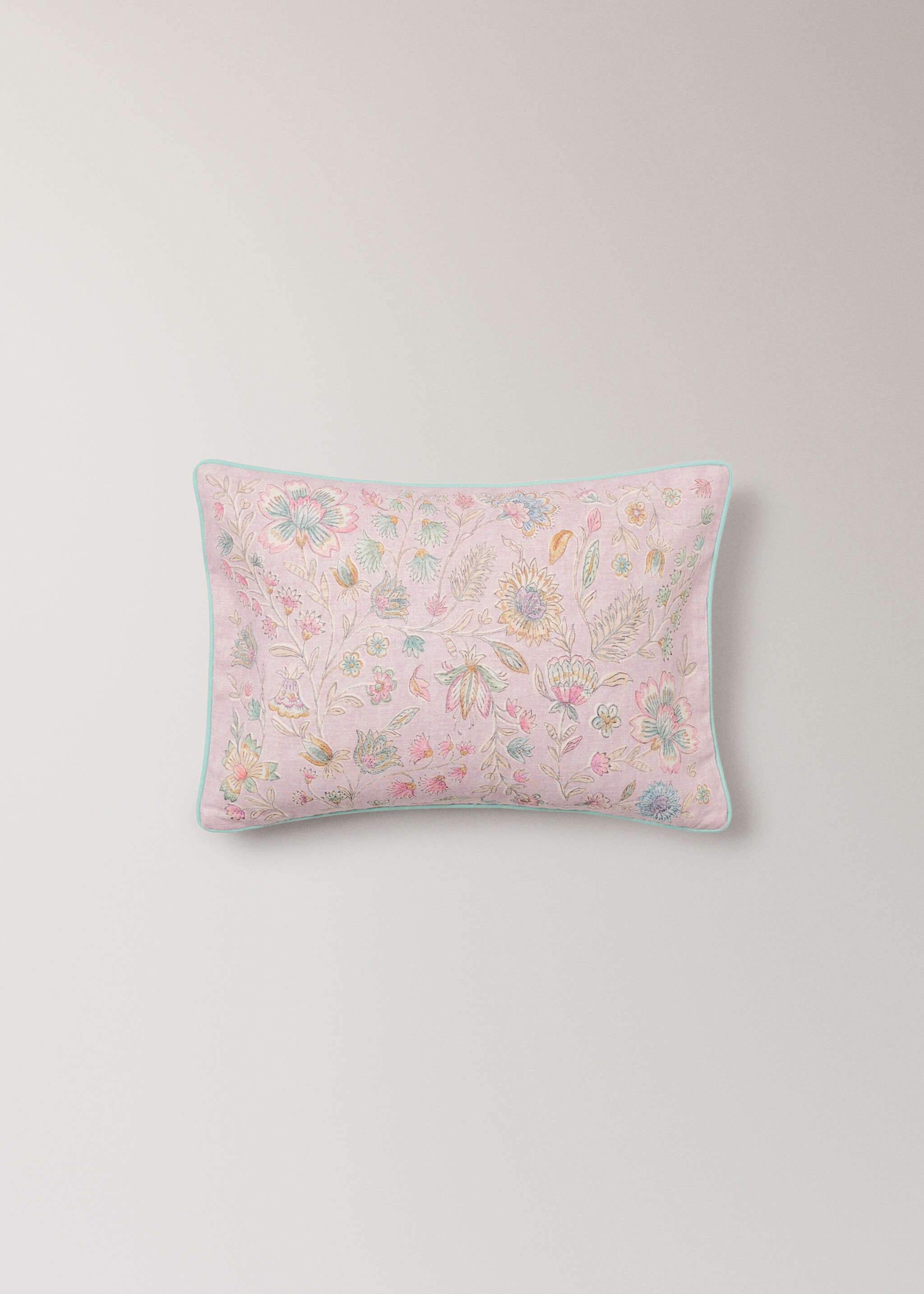 Children's cushion cover in cotton-linen blend with floral design 30x40 - Article without model, Lilac. Ref: 27003389-00.