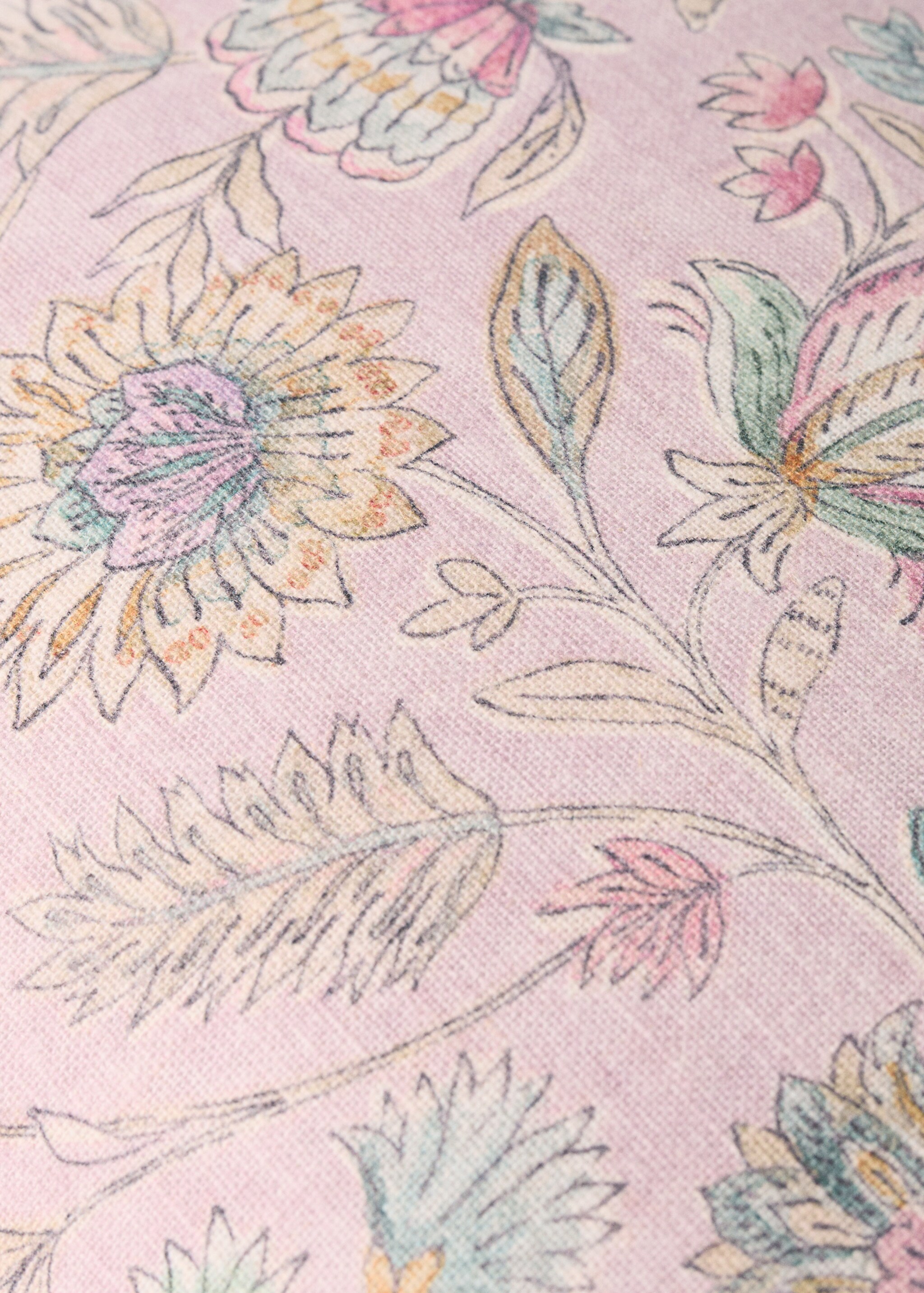 Children's cushion cover in cotton-linen blend with floral design 30x40 - Details of the article 3, Lilac. Ref: 27003389-00.