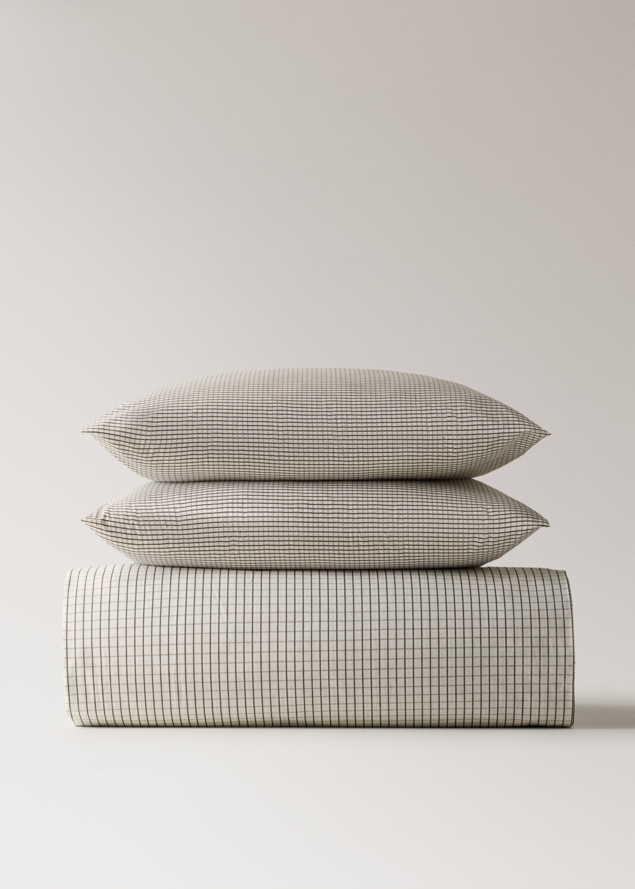 Housse de couette percale de coton mini carreaux réversibles lit 150/160 cm - Article sans modèle, Café. Ref: 27003727-00.