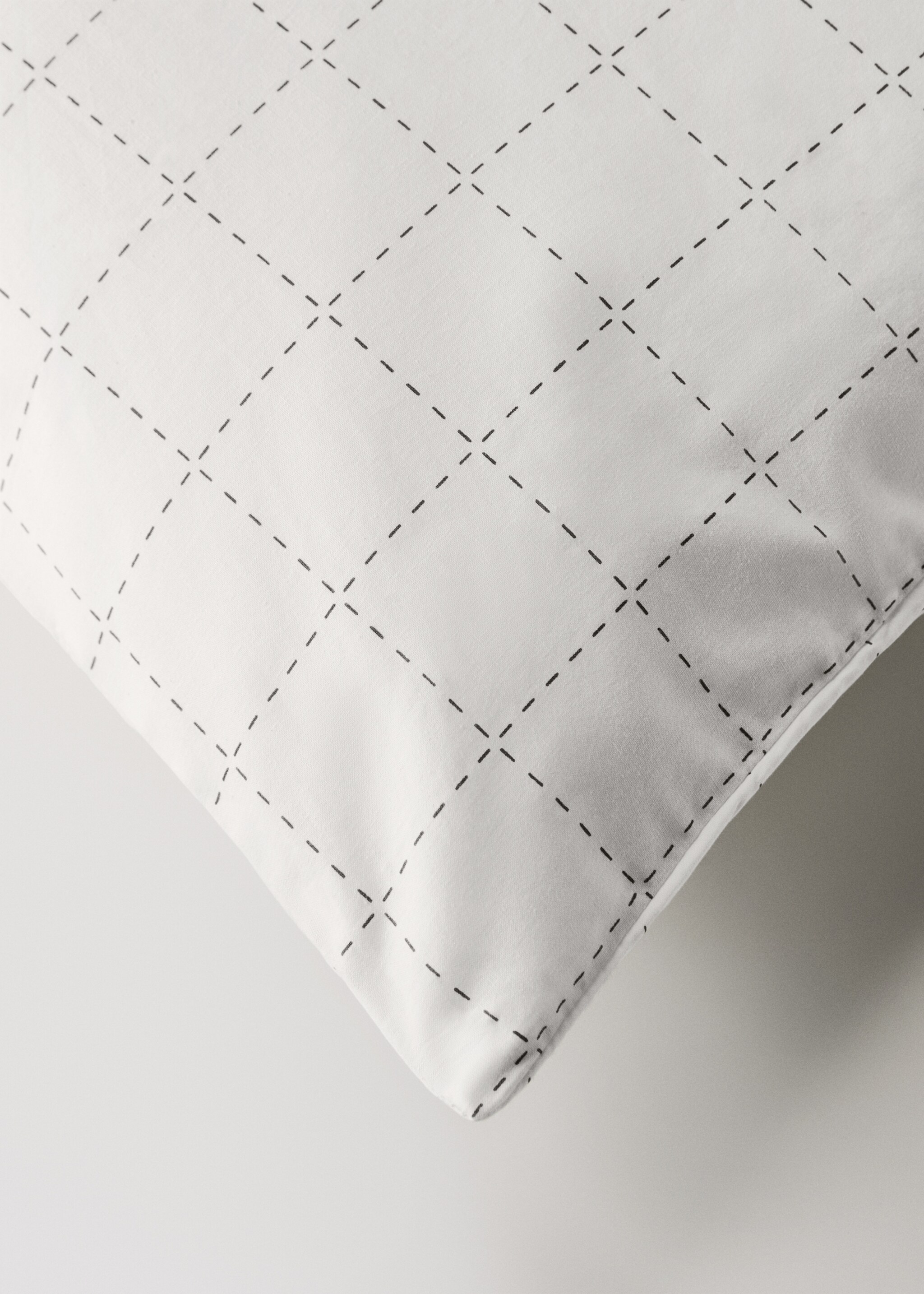 Housse de couette percale de coton à carreaux surpiqués lit 135/140 cm - Détail de l'article 3, Blanc cassé. Ref: 27003730-00.