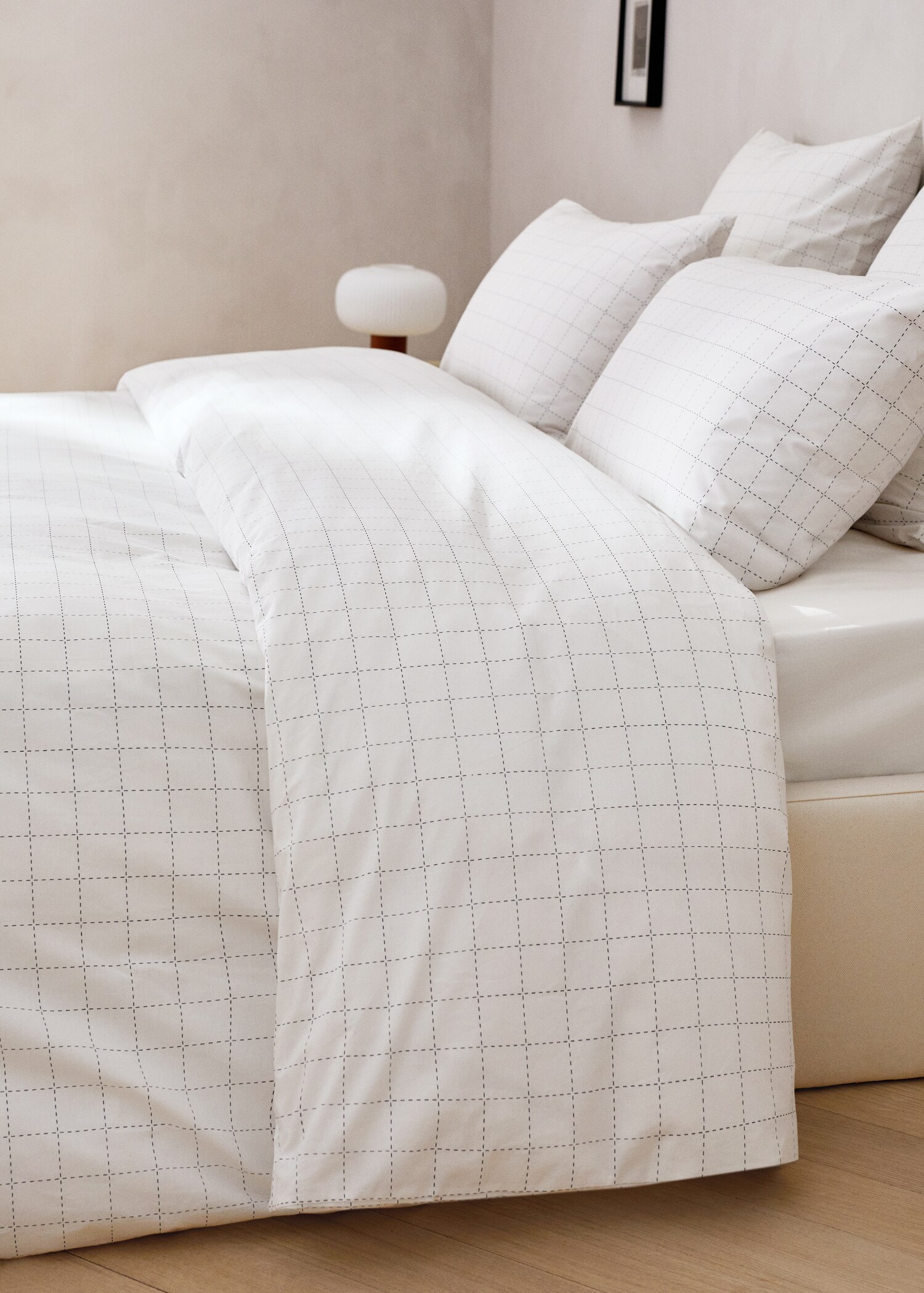 Percale cotton duvet cover with stitched check print for 150/160 cm bed - Details of the article 7