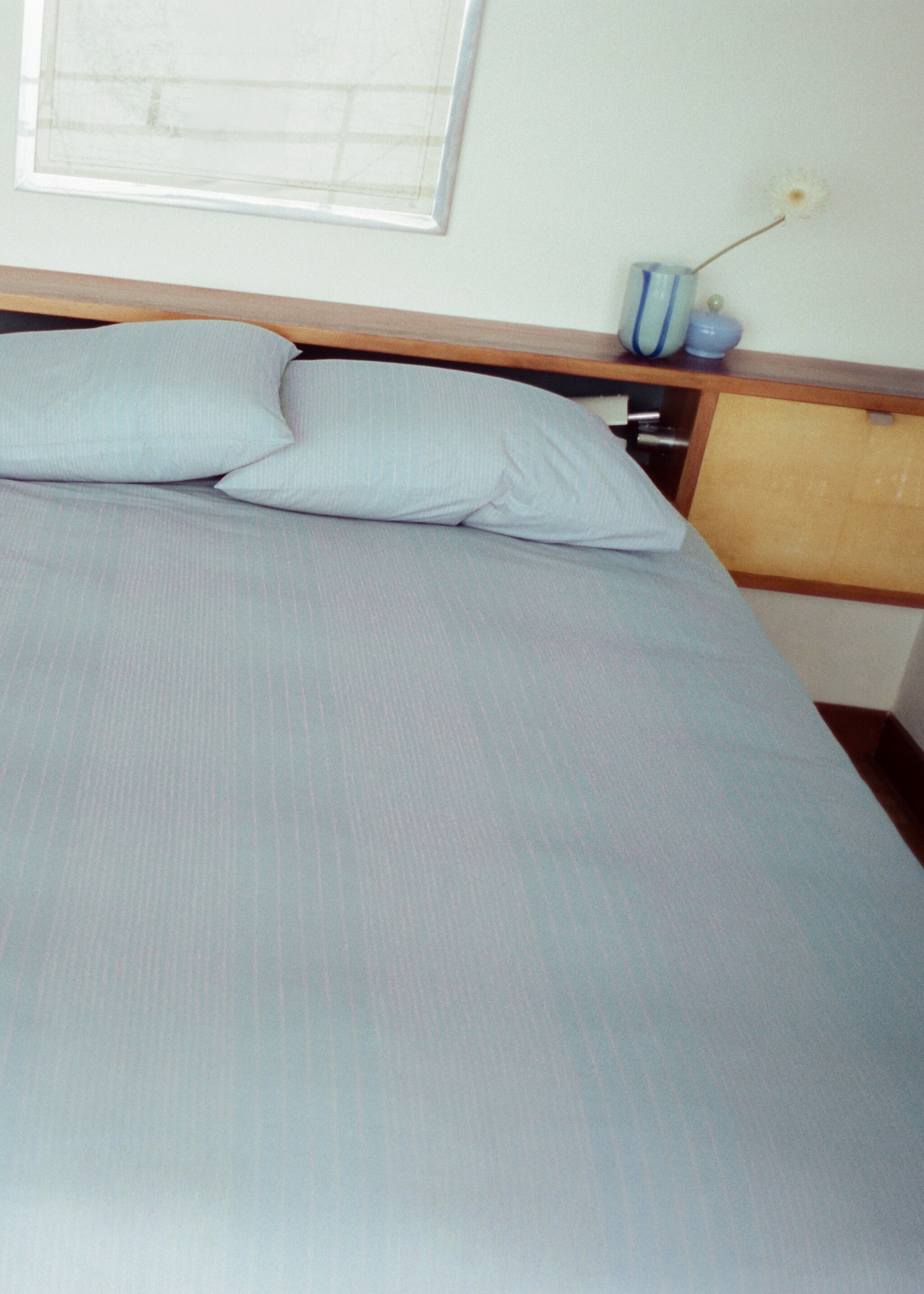 Percale cotton striped watercolour duvet cover Superking bed - Details of the article 6, Aqua Green. Ref: 27003736-00.