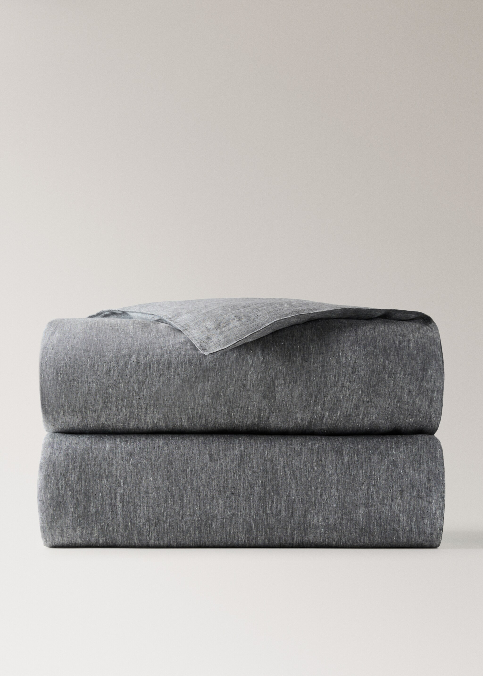 Linen yarn-dyed duvet cover for 150/160 cm bed - Article without model, Dark Heather Grey. Ref: 27003739-00.