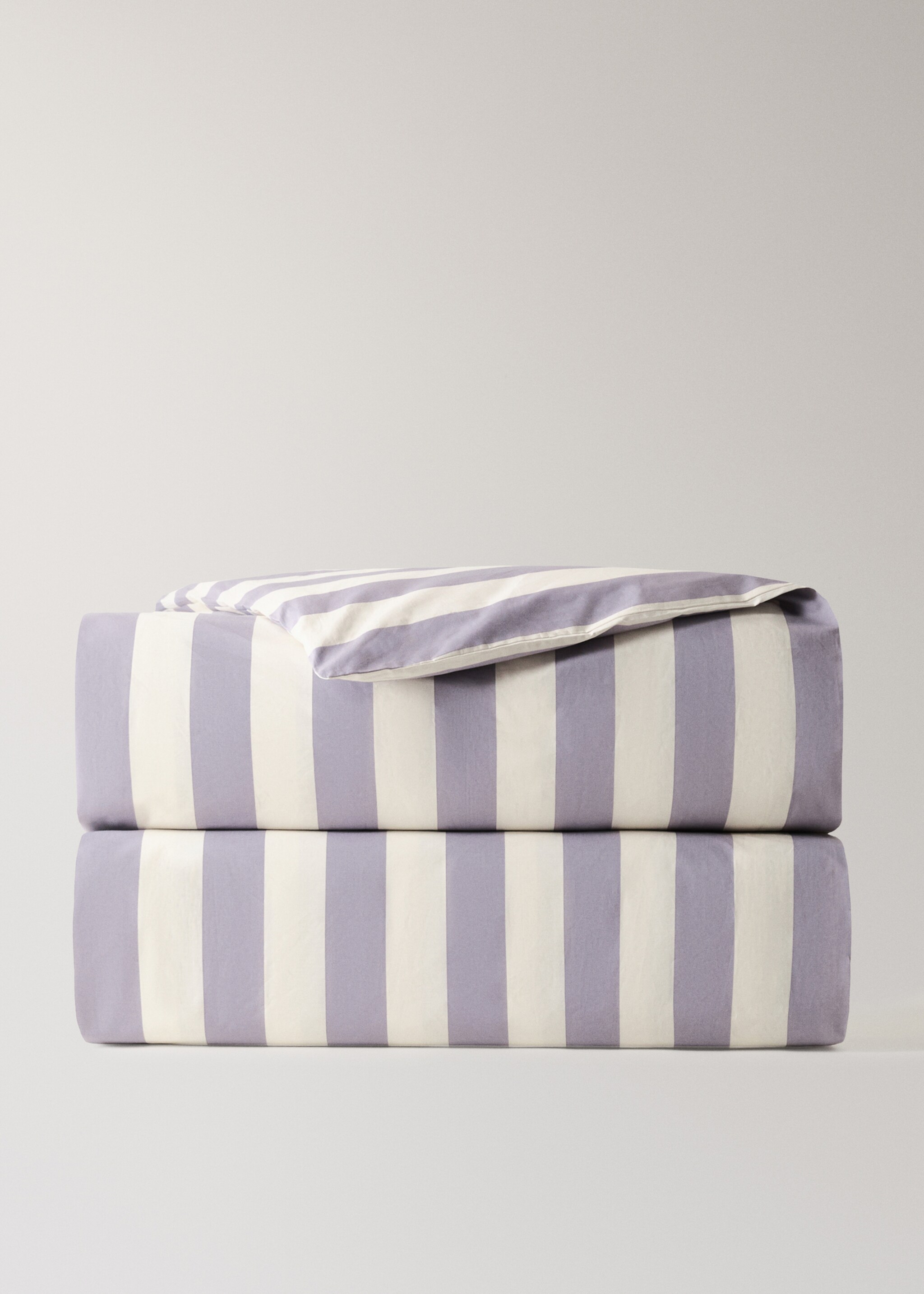 Percale cotton duvet cover 200 thread count wide stripe print Bed 90 cm - Article without model, Lilac. Ref: 27003749-00.