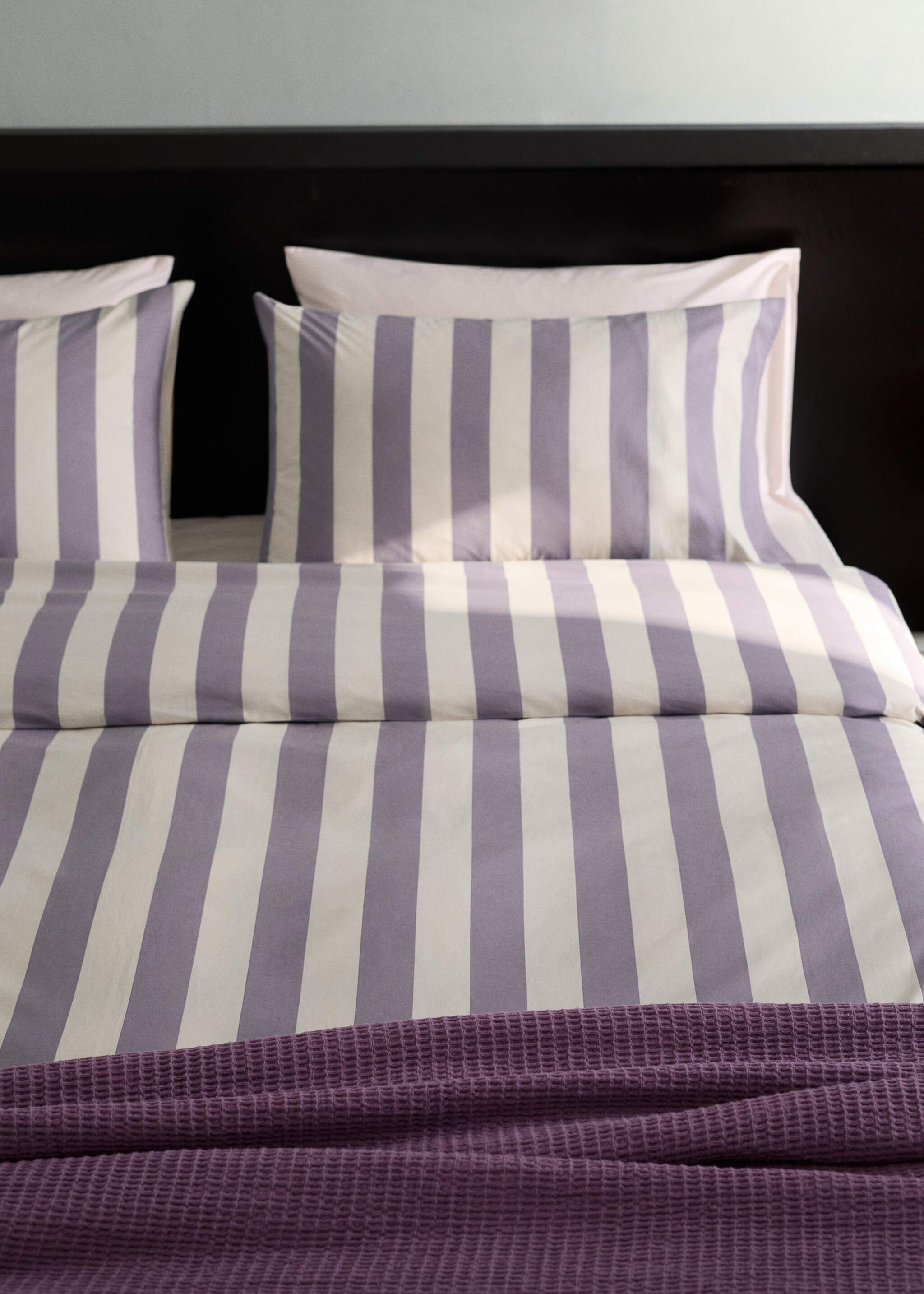 Percale cotton duvet cover 200 thread count wide stripe print Bed 90 cm - Details of the article 7, Lilac. Ref: 27003749-00.
