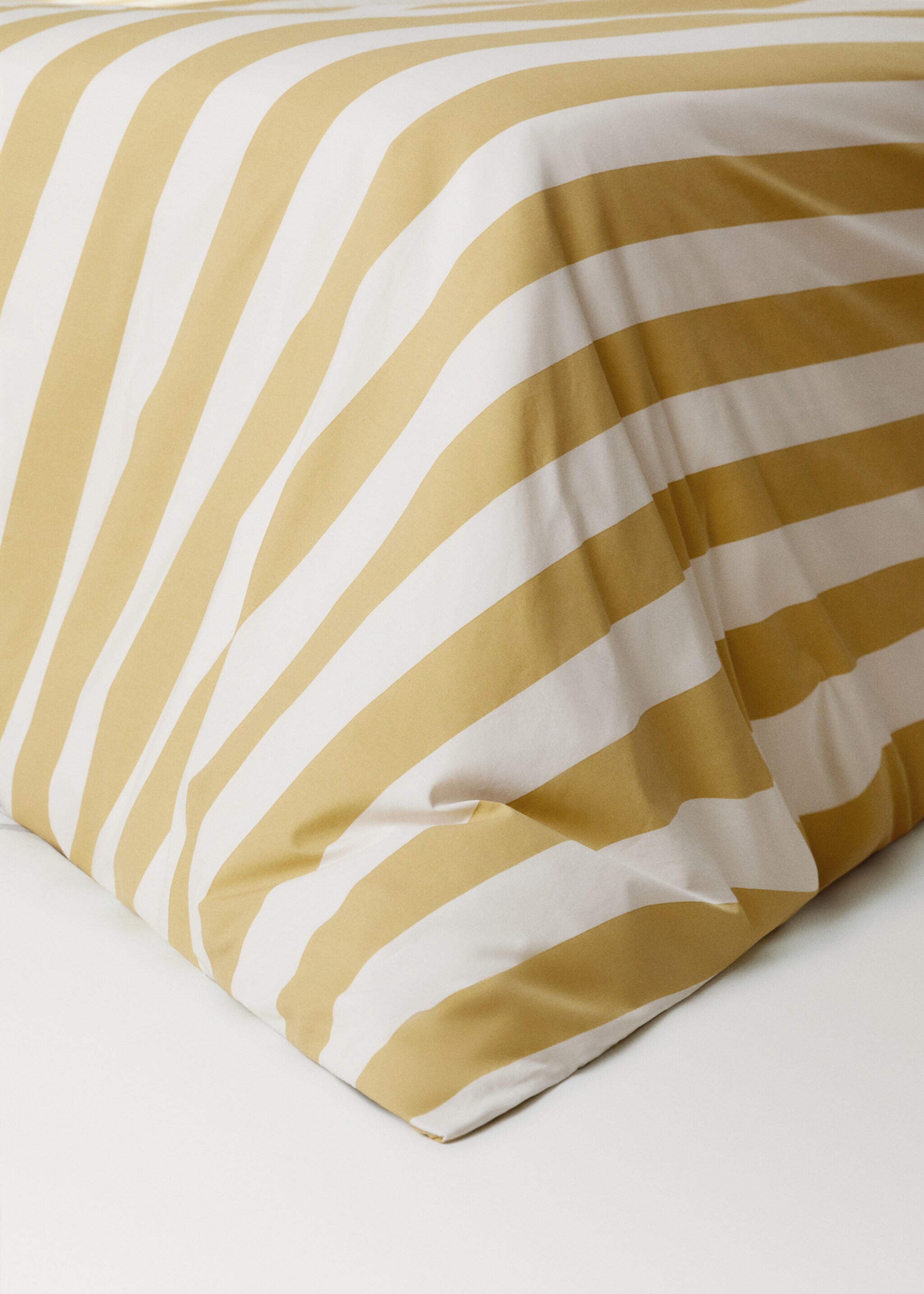200-thread count percale cotton wide-striped kodak-print duvet cover for 150/160 cm bed - Details of the article 8, Mustard. Ref: 27003751-00.