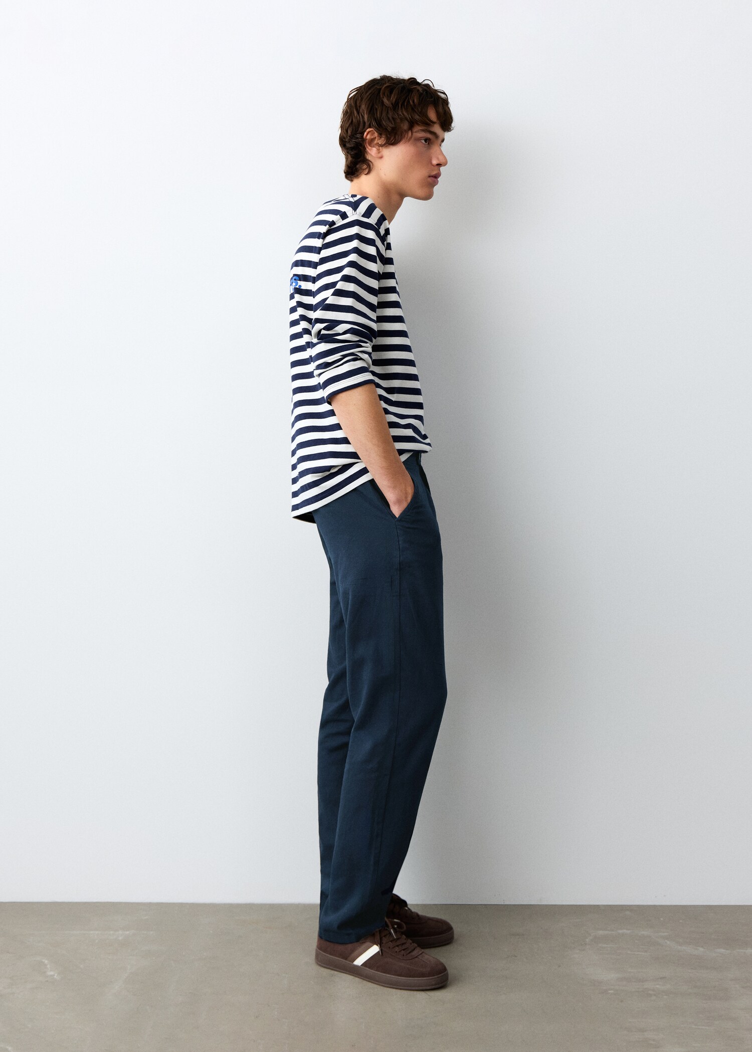 Linen cotton buttoned trousers - Medium plane
