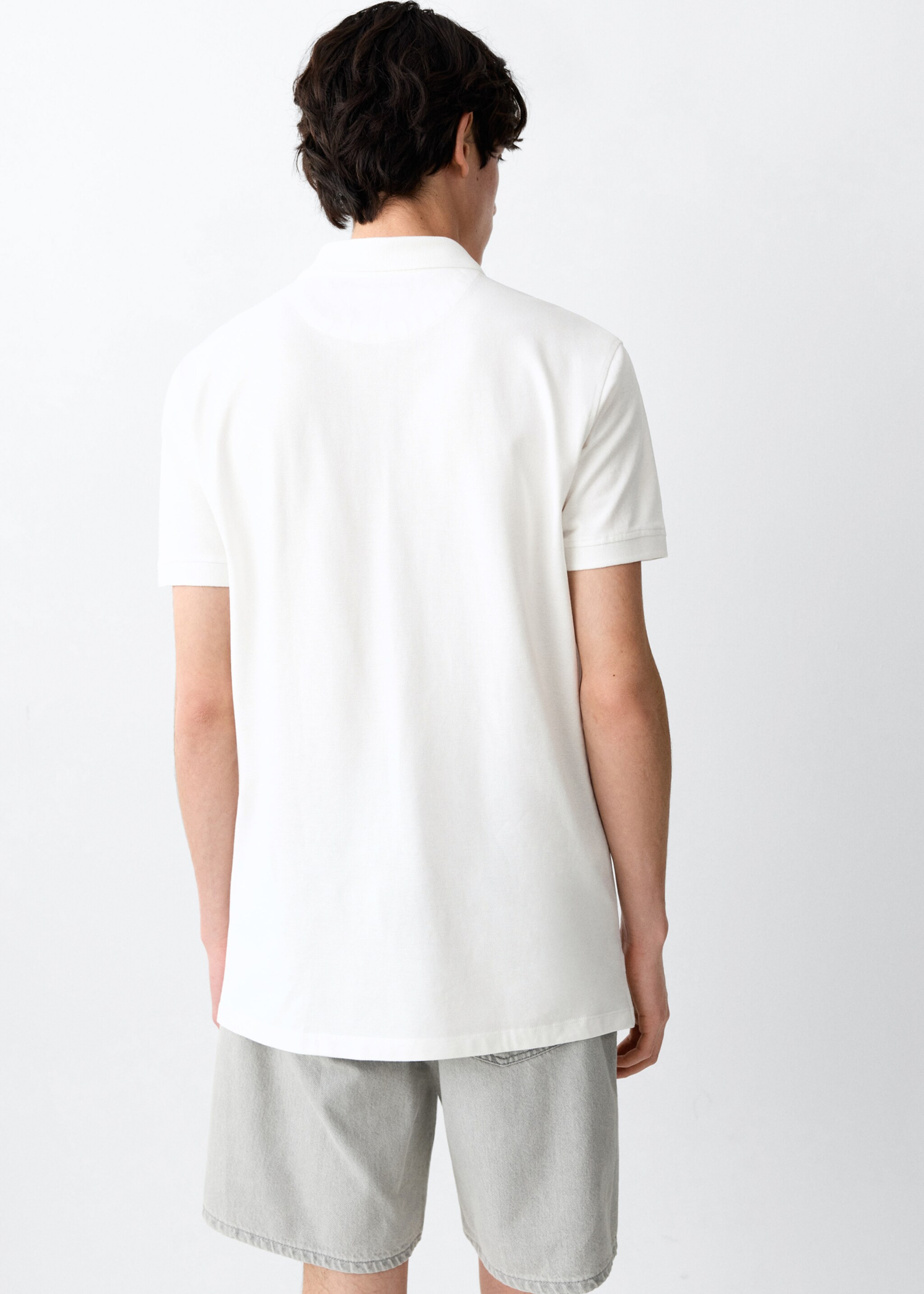 Short-sleeved cotton polo shirt - Reverse of the article, White. Ref: 27004060-00.