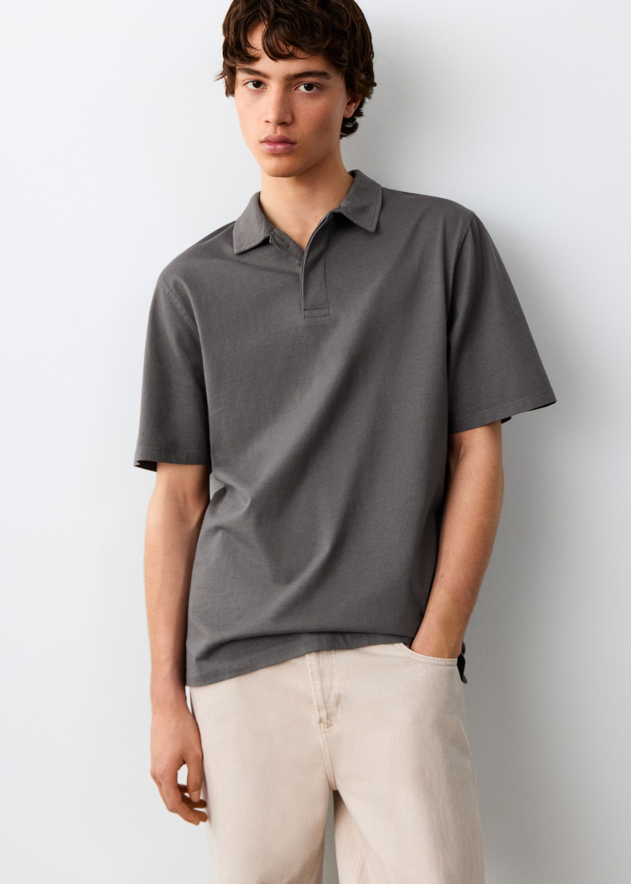 Cotton polo shirt - Medium plane, Charcoal. Ref: 27004061-00.